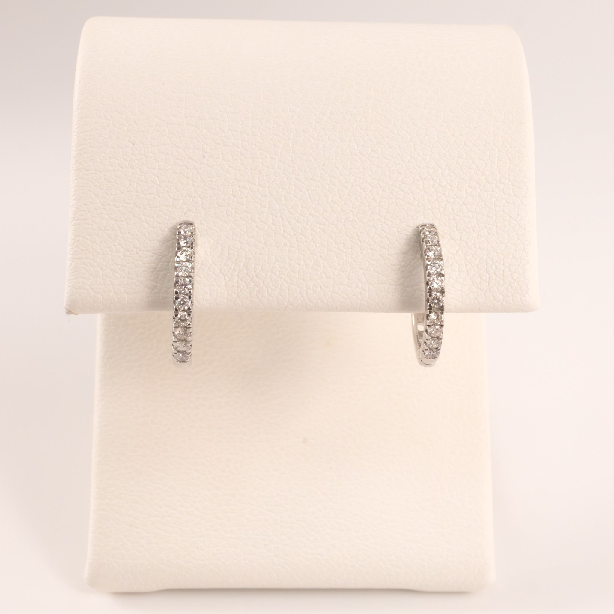 14KWG Diamond Huggie Hoop Earrings