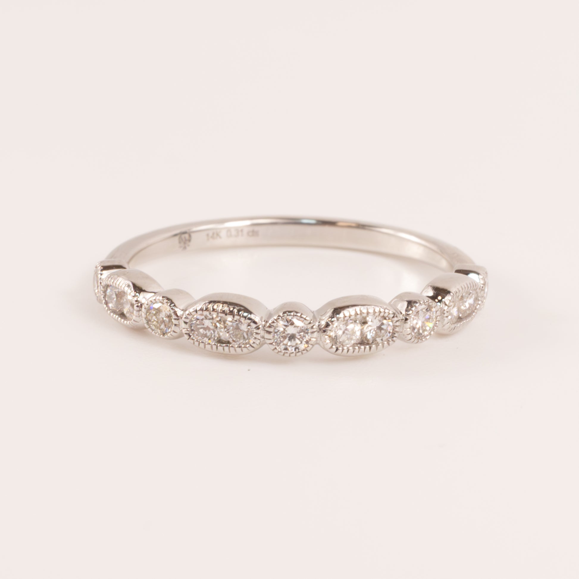 14KWG Bezel Set Engraved Stackable 0.31cttw Diamond Band