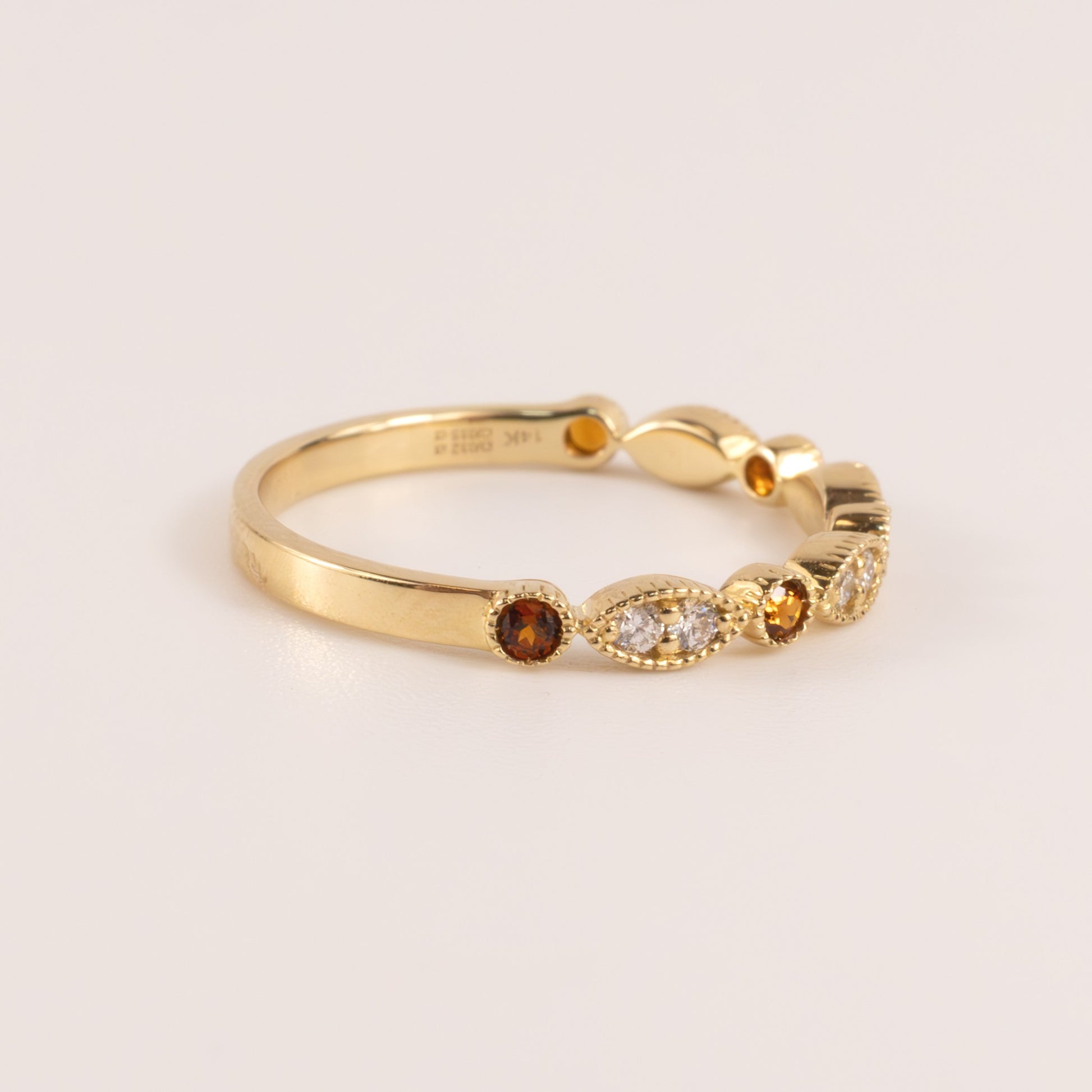 14KYG Garnet and Diamond Bezel Set Milgrain Stackable Band