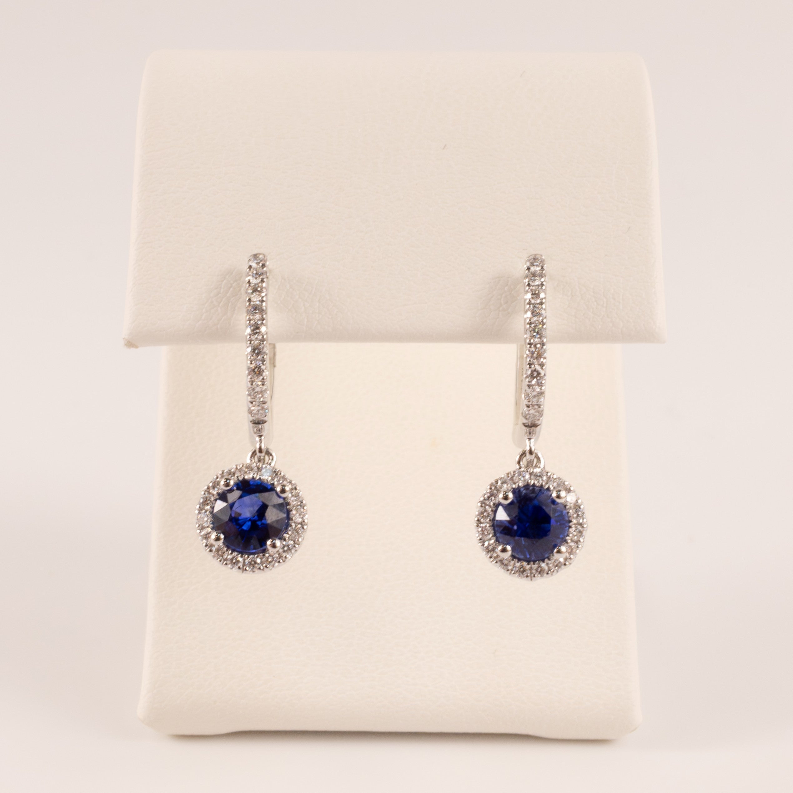 14KWG Blue Sapphire and Diamond Drop Earrings