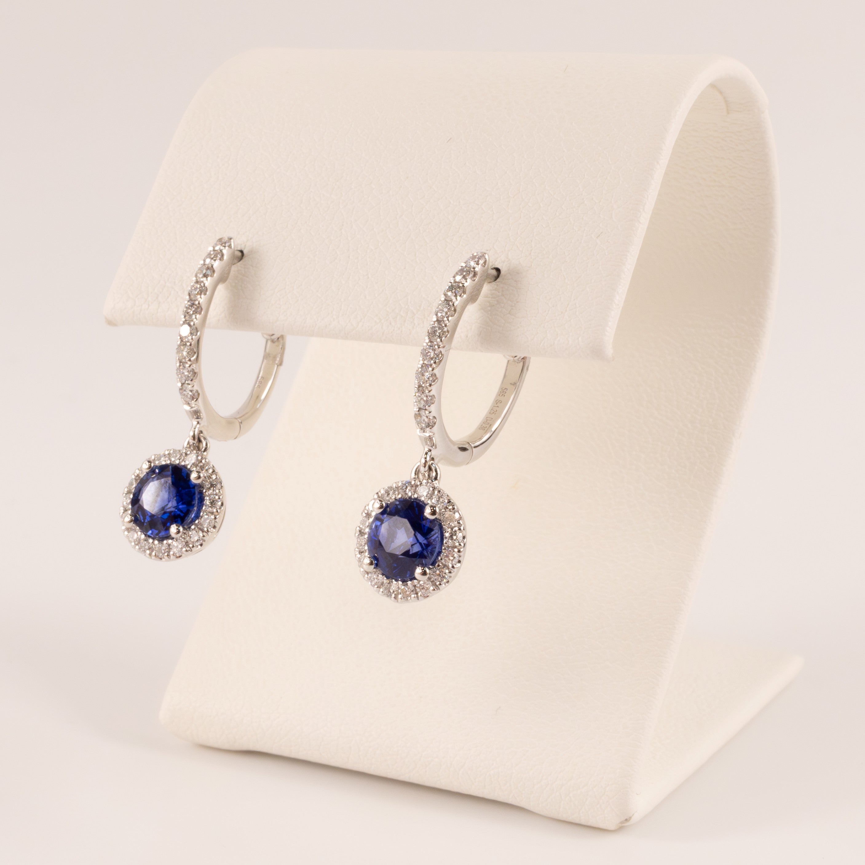 14KWG Blue Sapphire and Diamond Drop Earrings