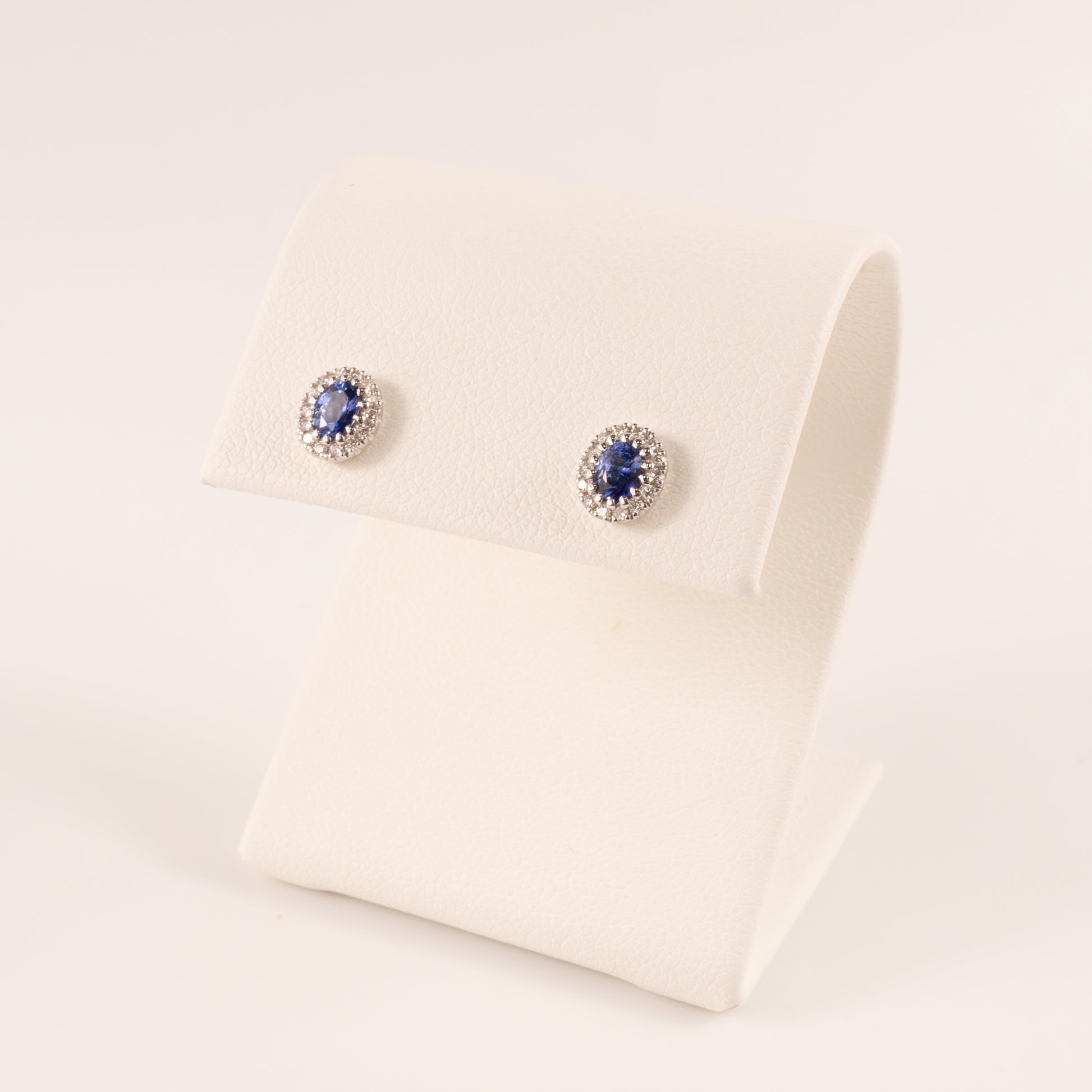 18KWG Bue Sapphire and Diamond Halo Oval Stud Earrings