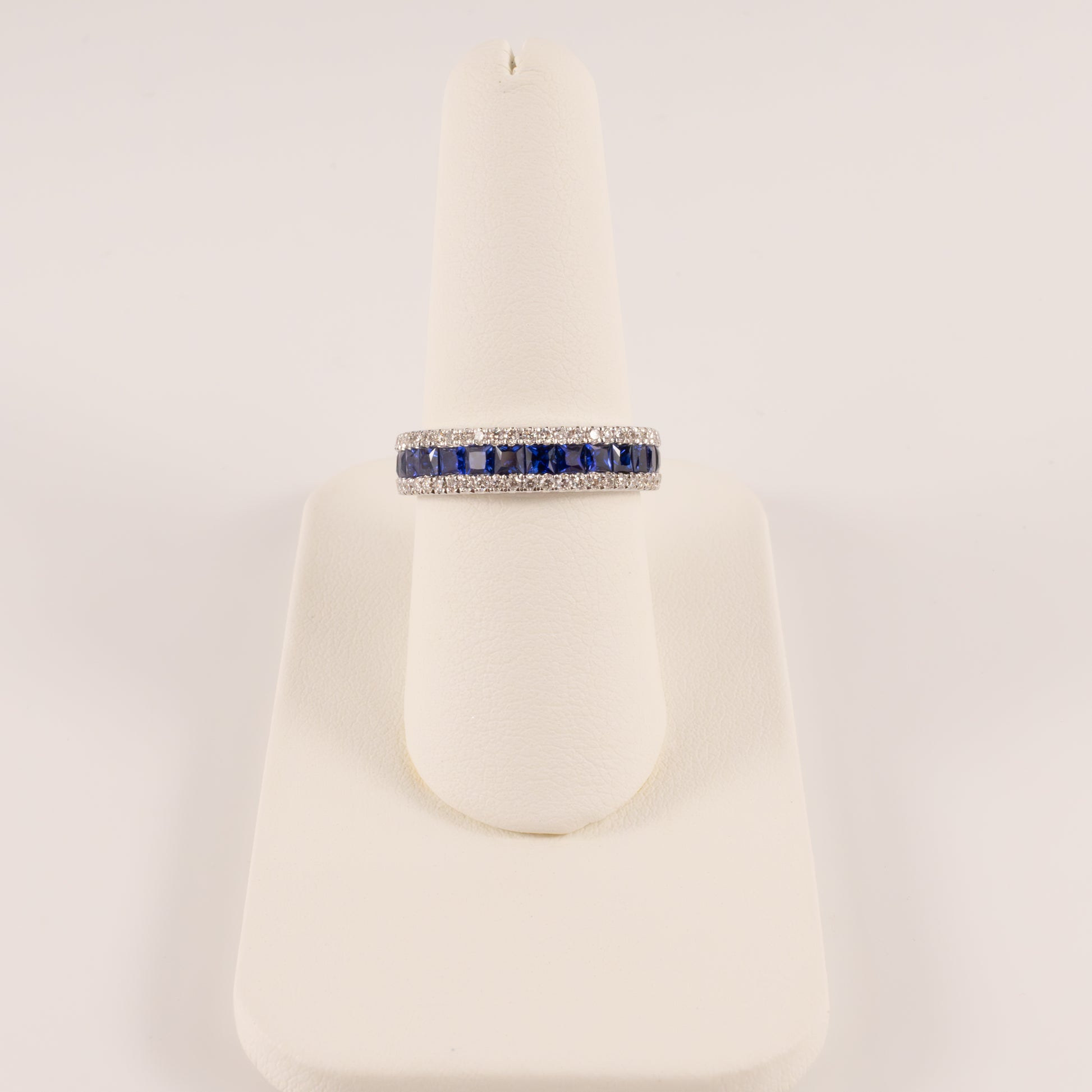 14KWG Blue Sapphire Princess Cut and Diamond Channel Set Band