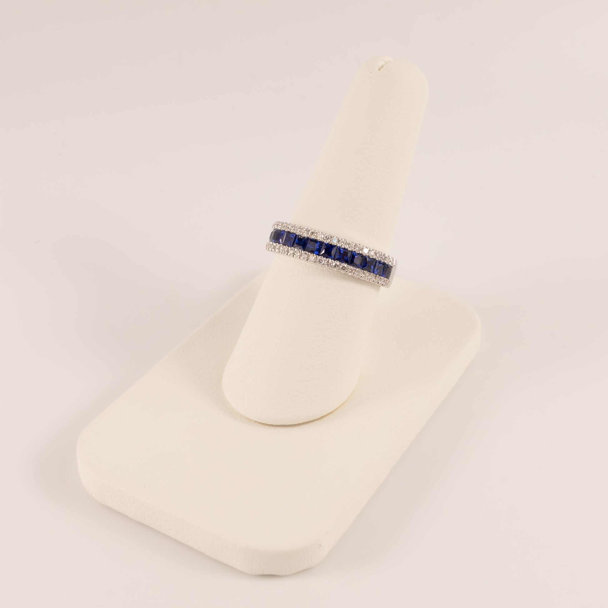 14KWG Blue Sapphire Princess Cut and Diamond Channel Set Band