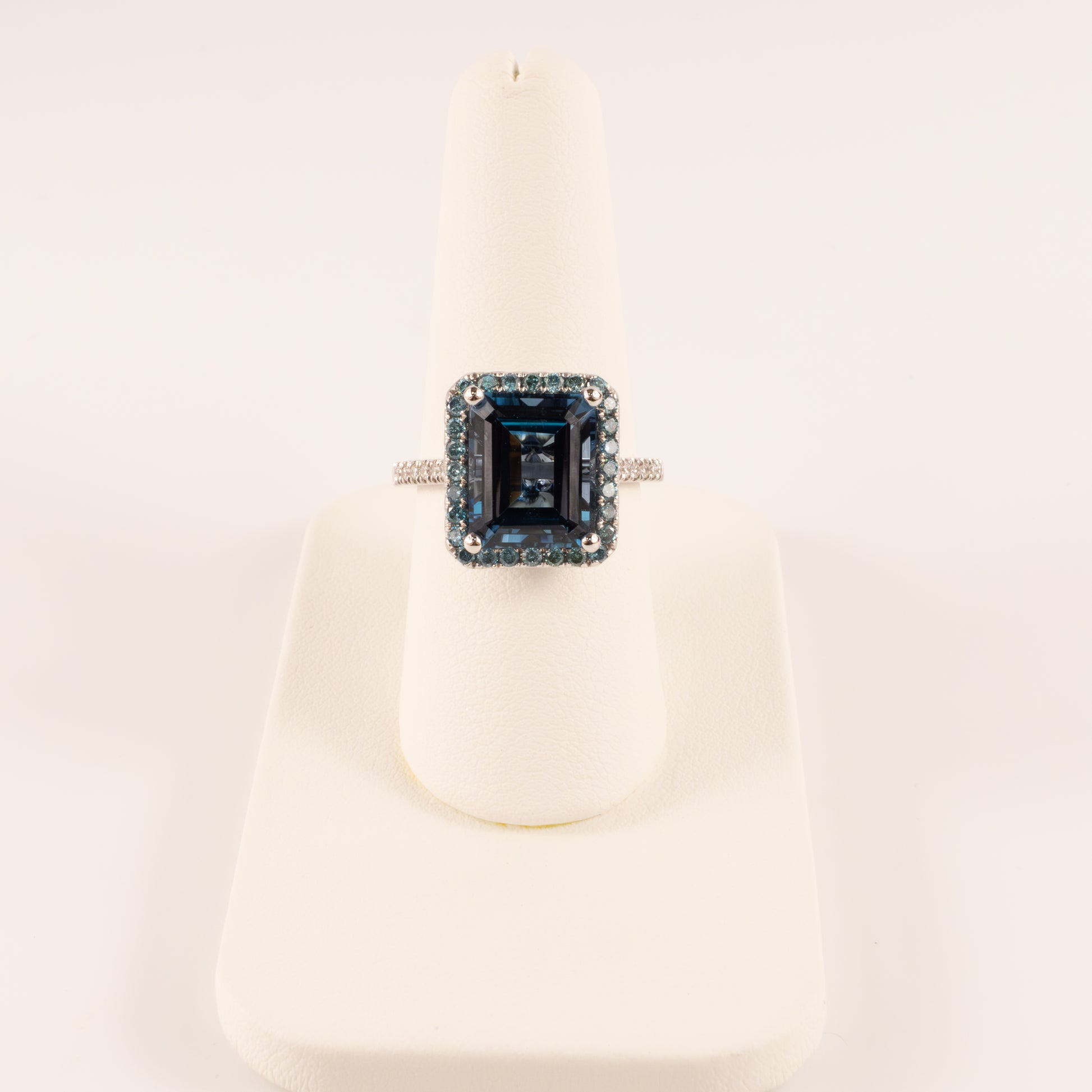 14KWG London Blue Topaz and Blue Diamond Halo Ring