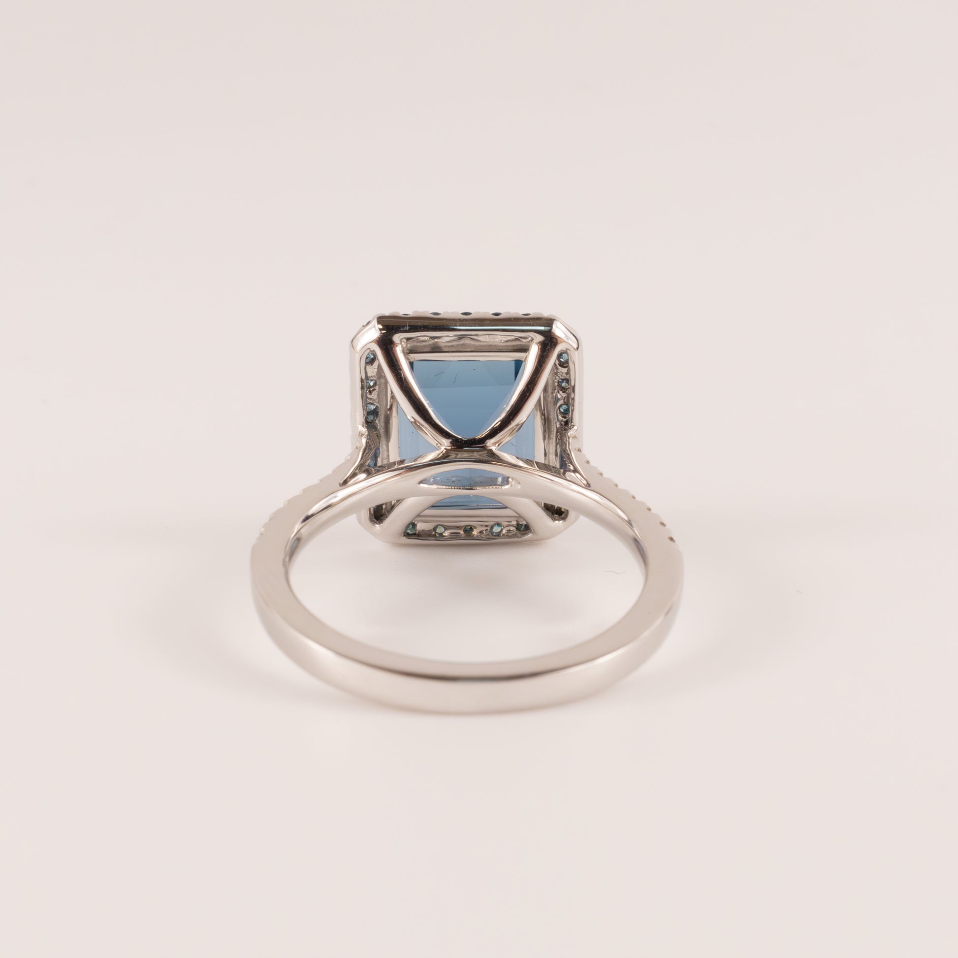 14KWG London Blue Topaz and Blue Diamond Halo Ring