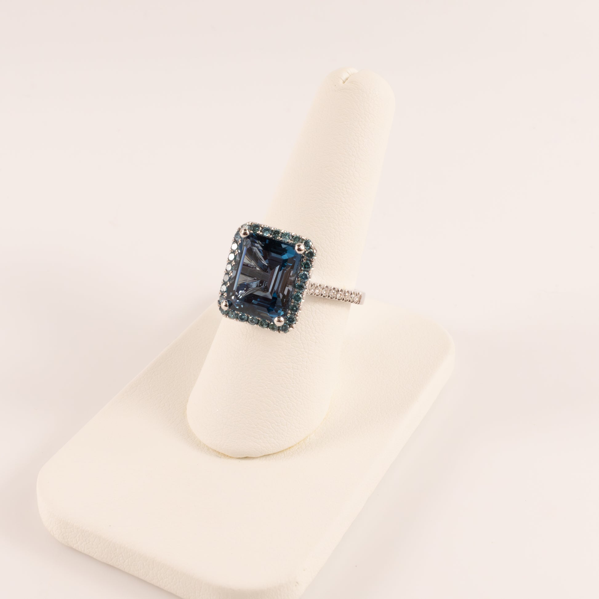 14KWG London Blue Topaz and Blue Diamond Halo Ring
