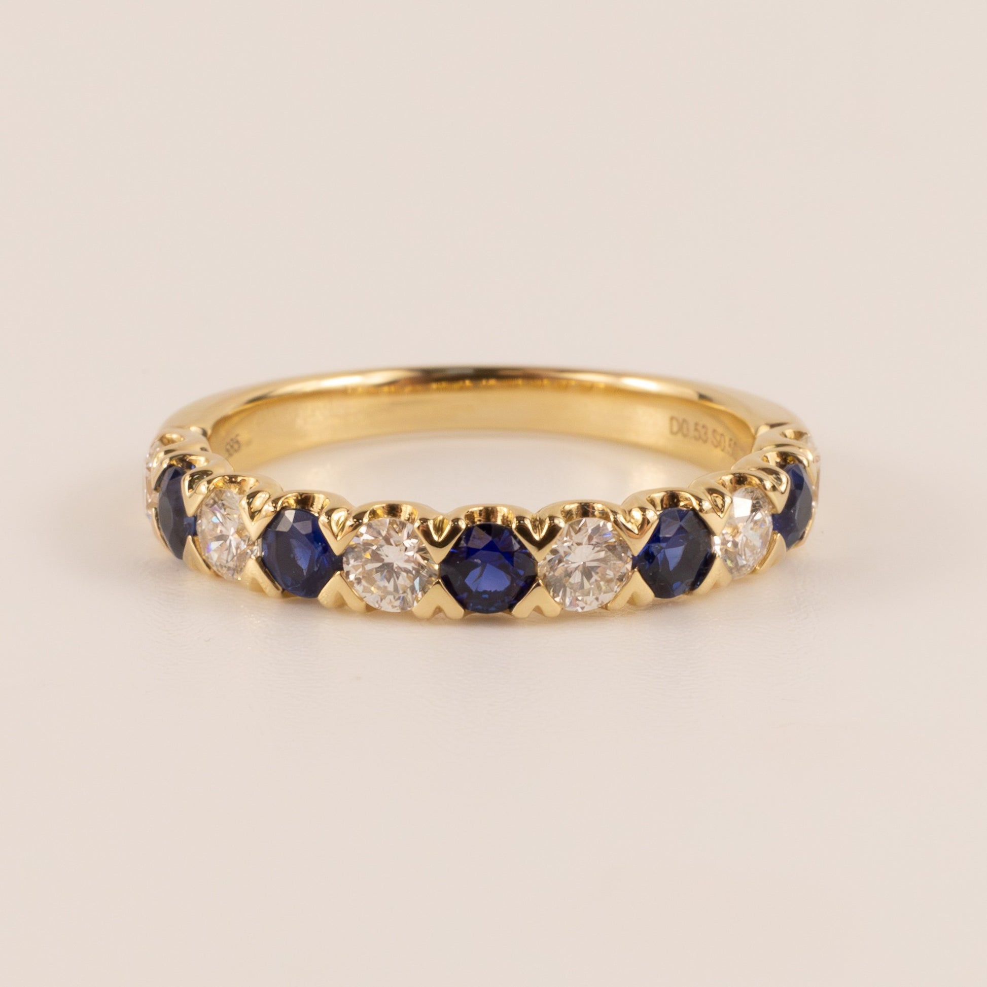 14KYG Blue Sapphire and Diamond Alternating Trellis Band