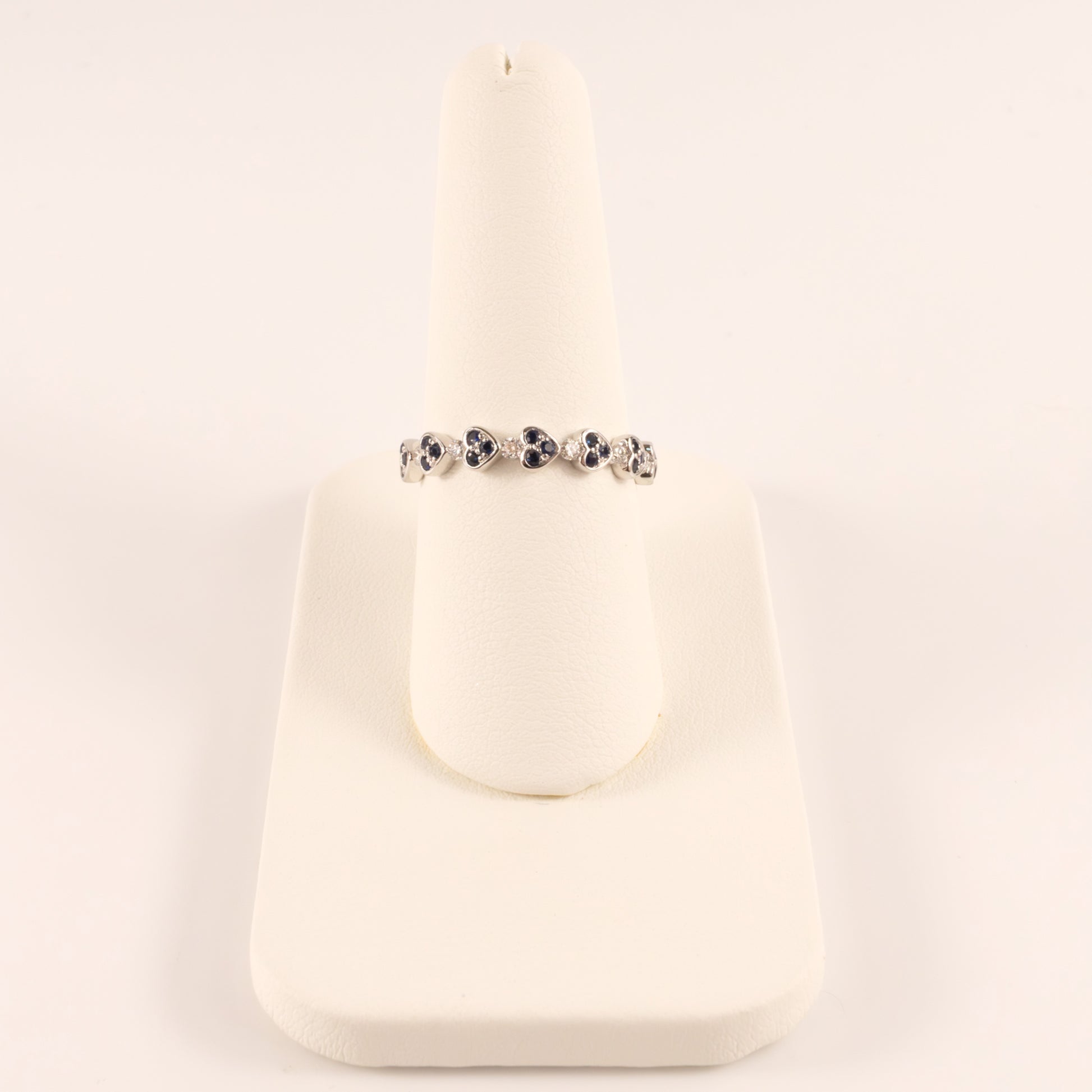 18KWG Blue Sapphire and Diamond Heart Segment Band