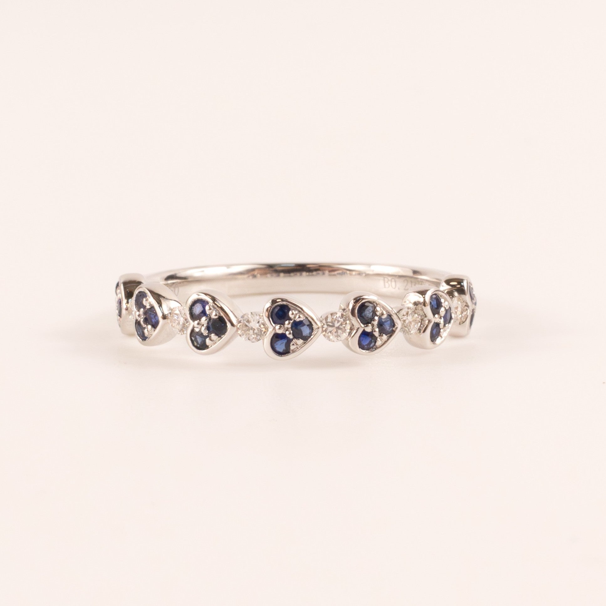 18KWG Blue Sapphire and Diamond Heart Segment Band