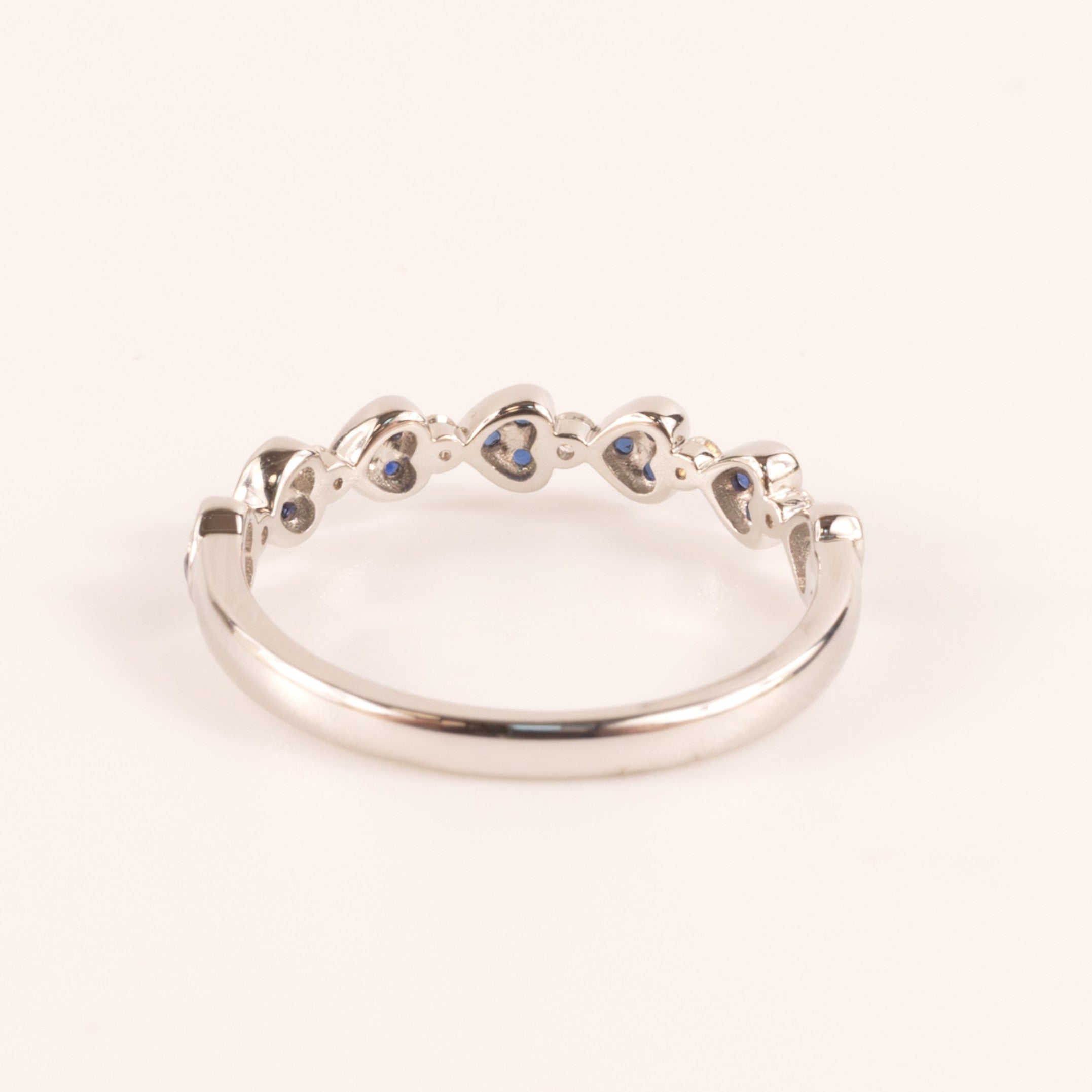 18KWG Blue Sapphire and Diamond Heart Segment Band