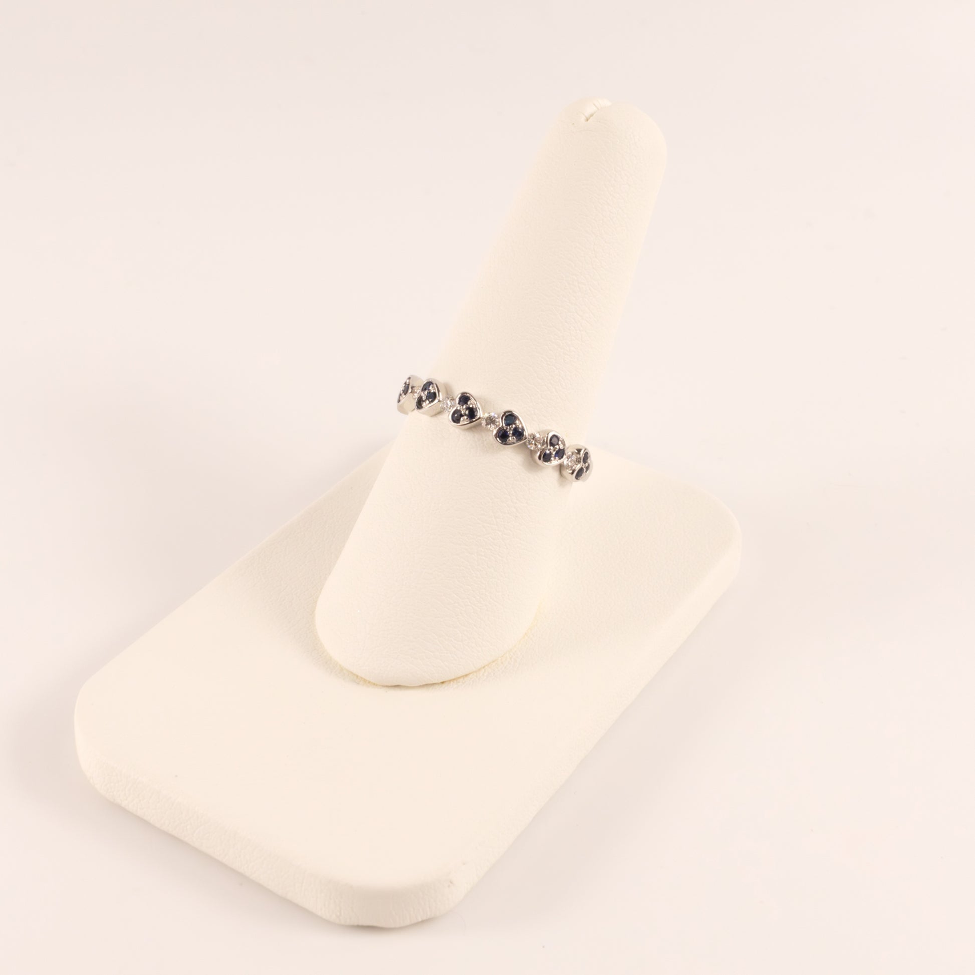 18KWG Blue Sapphire and Diamond Heart Segment Band
