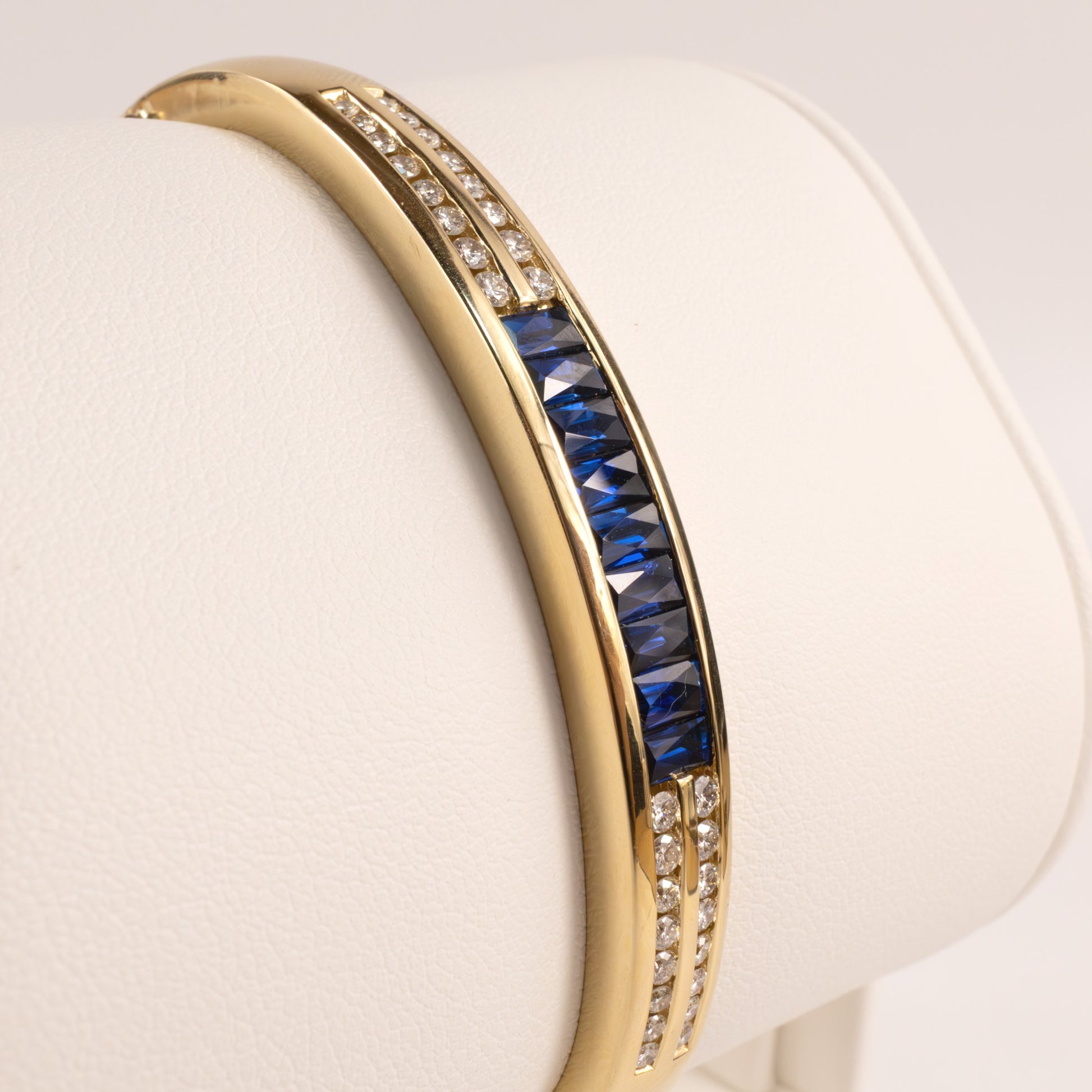 14KYG Blue Sapphire and Diamond Channel Set Bangle