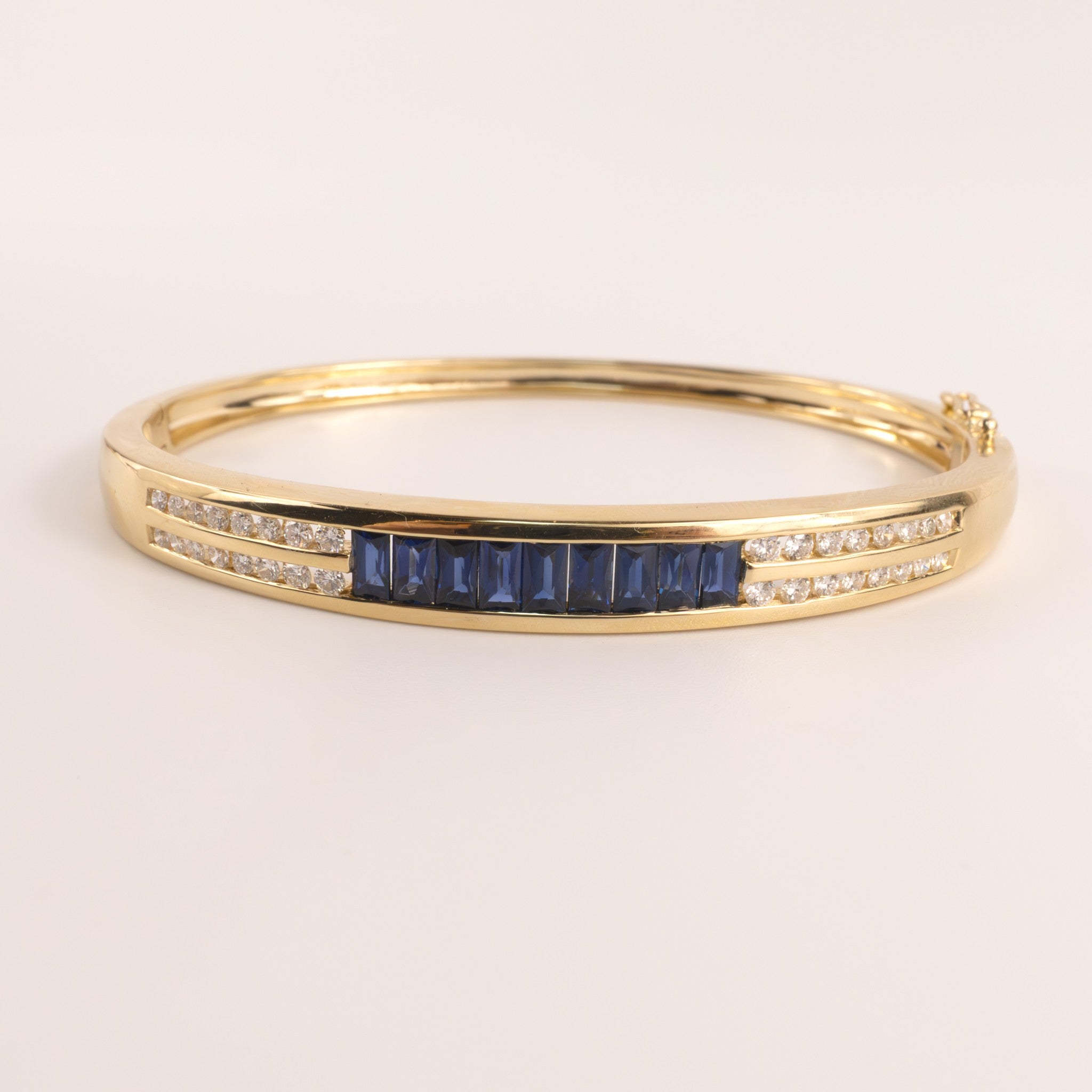 14KYG Blue Sapphire and Diamond Channel Set Bangle