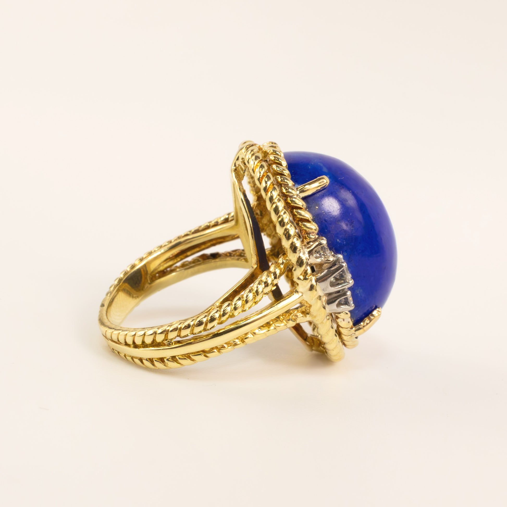 18KYG Lapis and Diamond Rope Ring