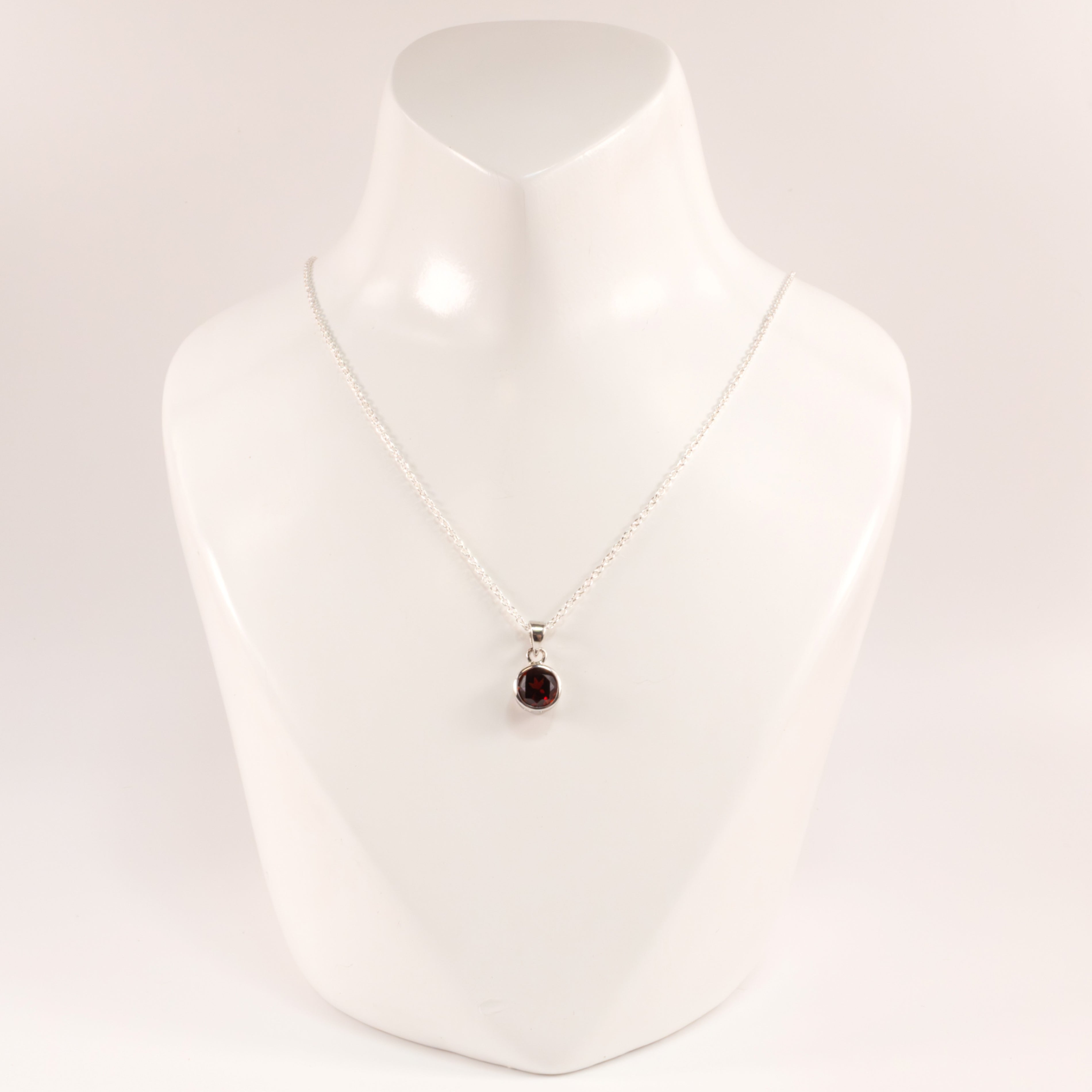 Sterling Silver Garnet Bezel Set Necklace