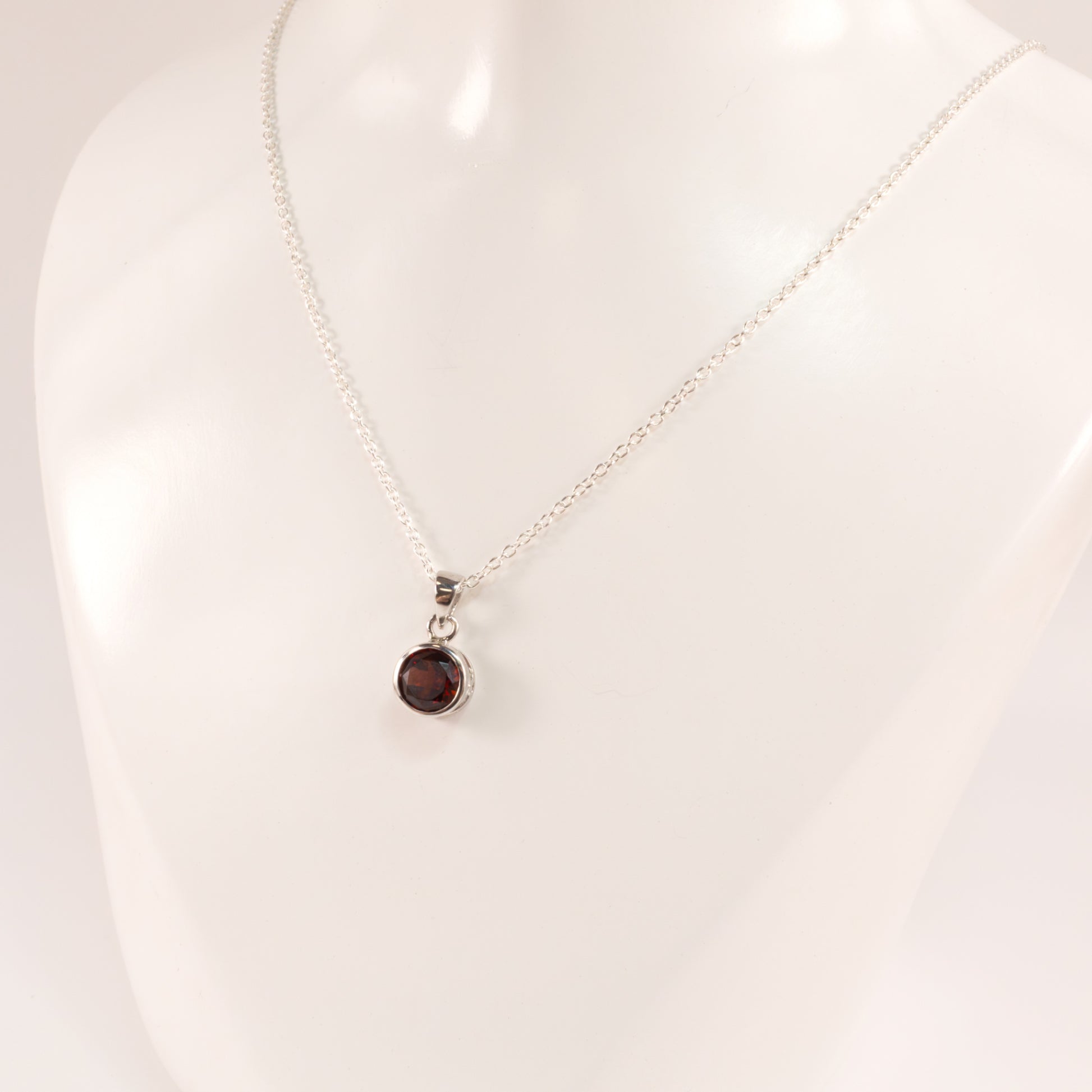 Sterling Silver Garnet Bezel Set Necklace