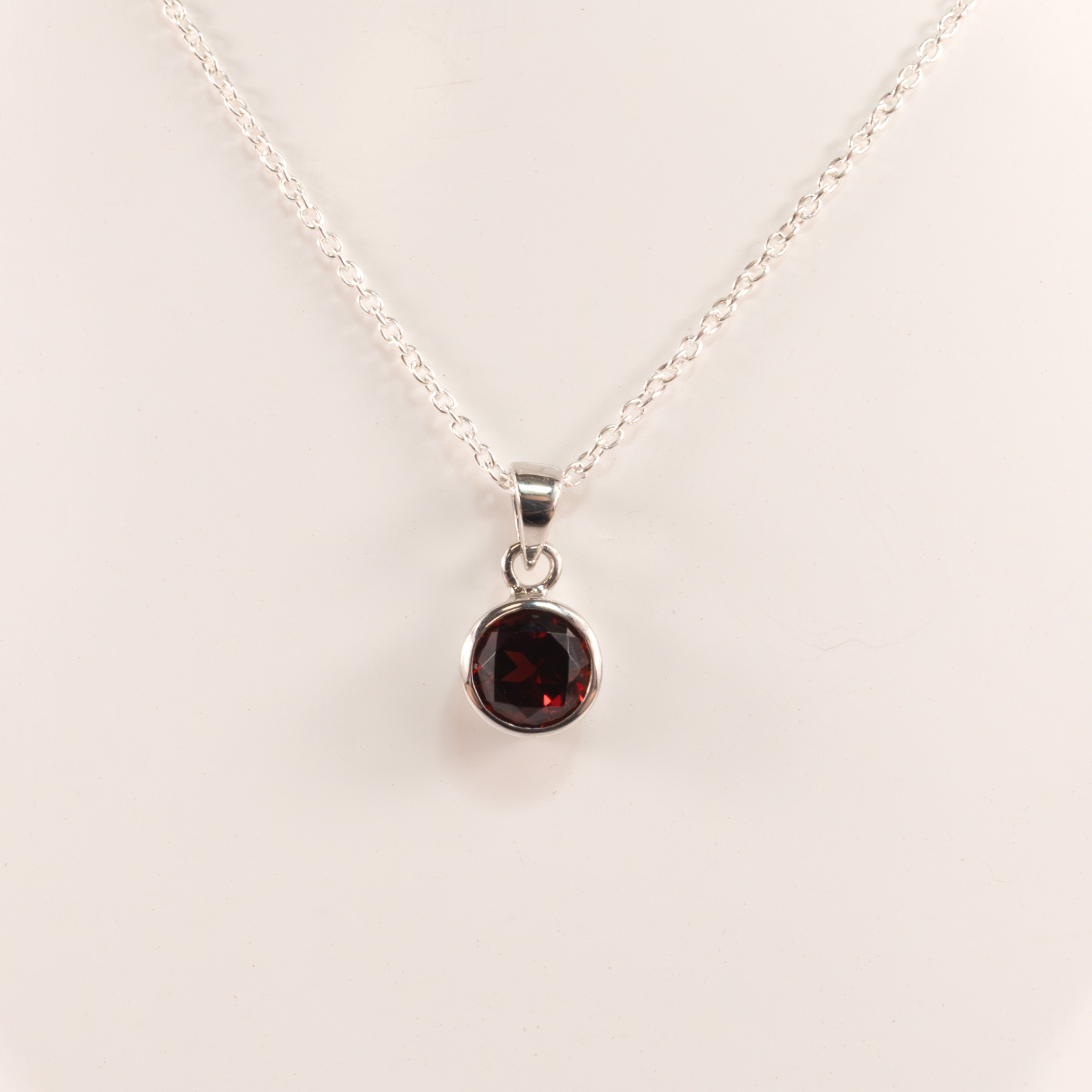 Sterling Silver Garnet Bezel Set Necklace