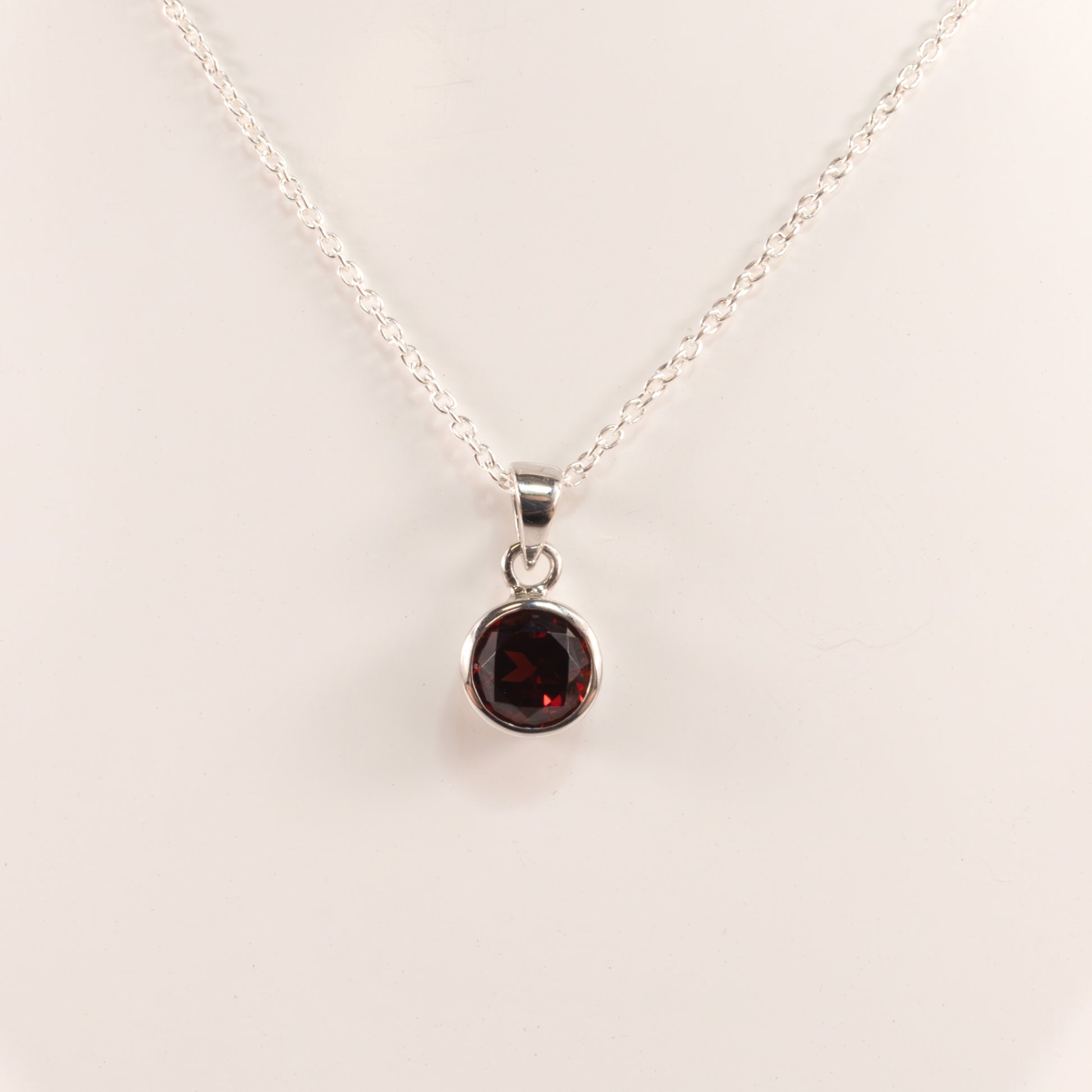 Sterling Silver Garnet Bezel Set Necklace