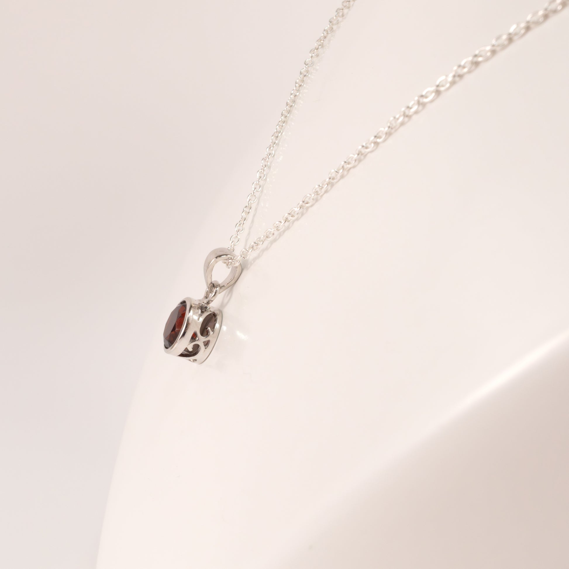 Sterling Silver Garnet Bezel Set Necklace