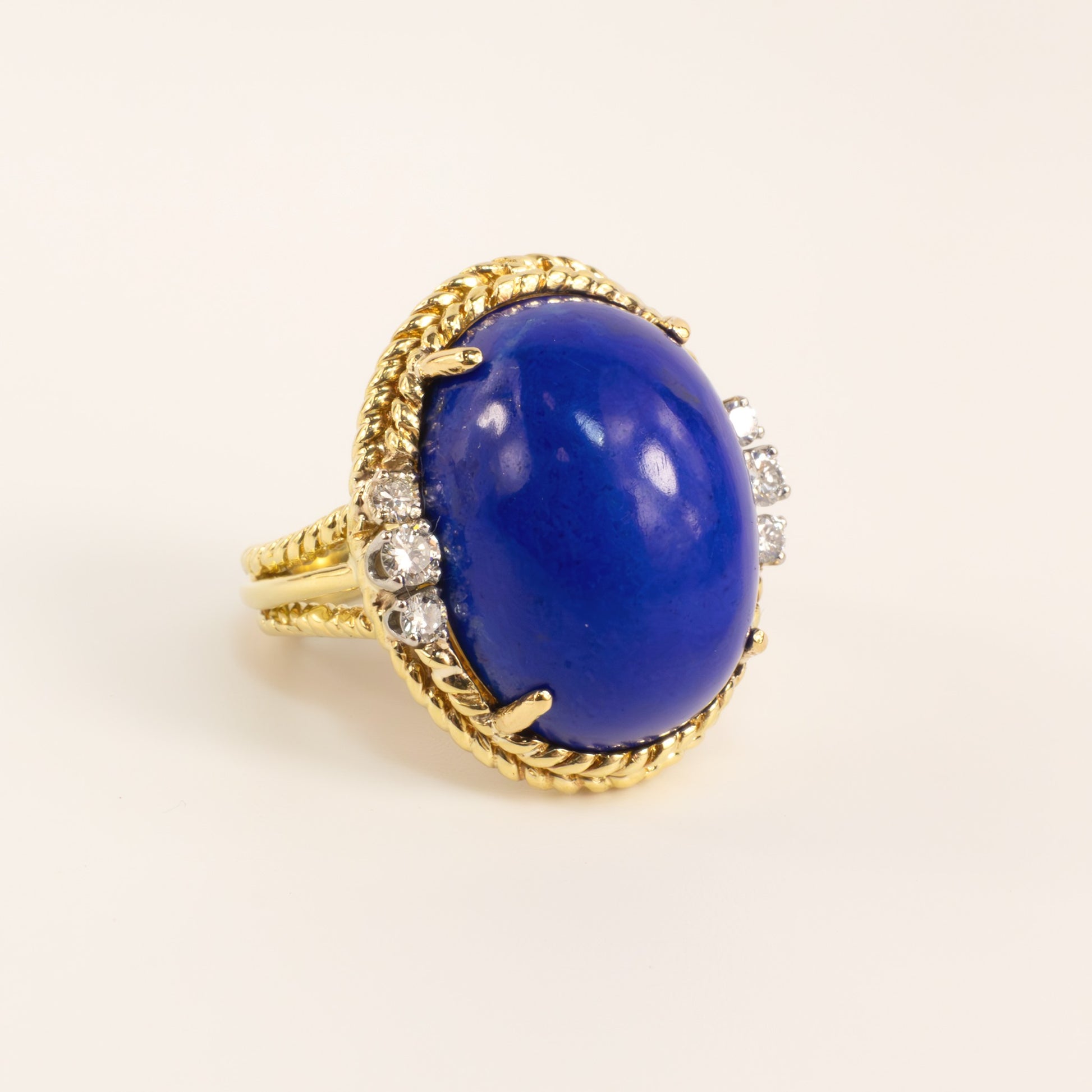 18KYG Lapis and Diamond Rope Ring