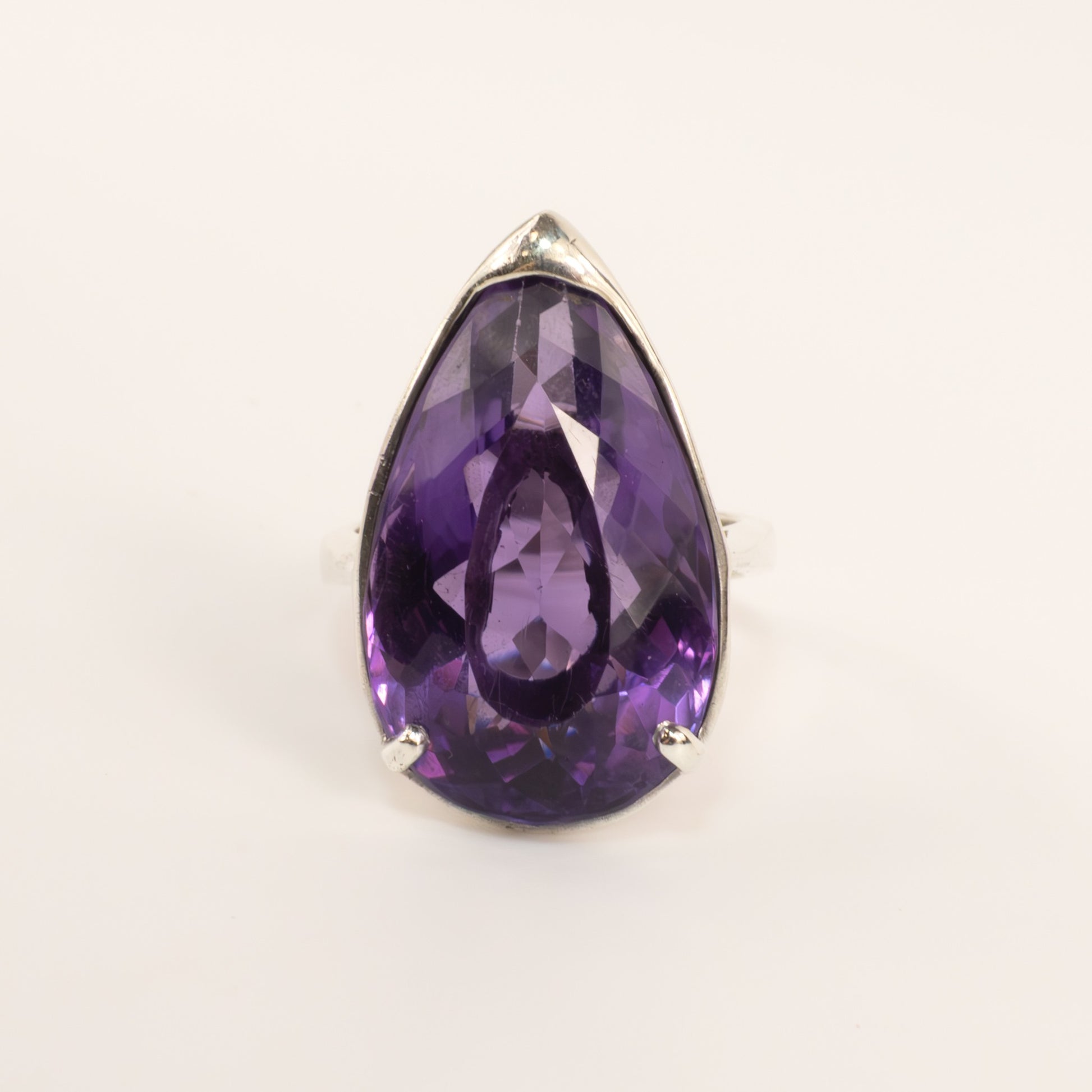 Sterling Silver Amethyst 20ct Pear Solitaire Ring