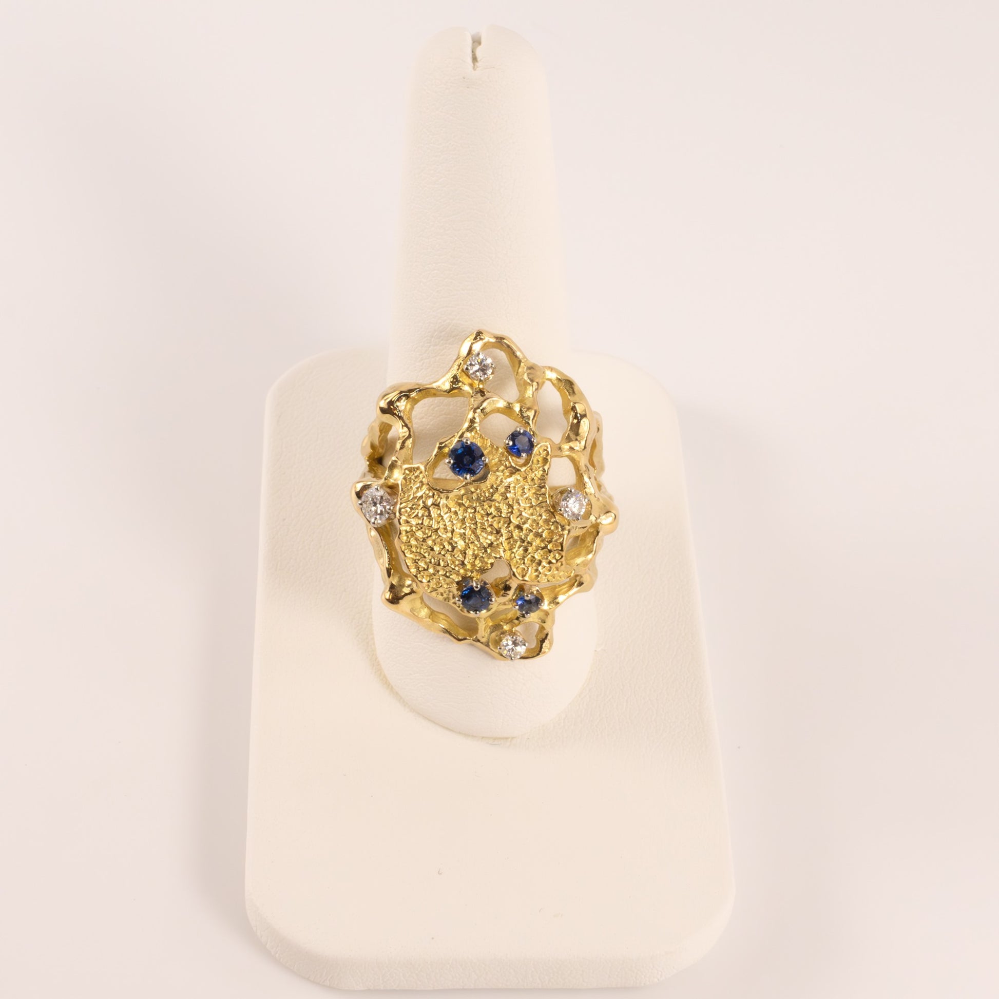 18KYG Blue Sapphire and Diamond Organic Open Nugget Ring