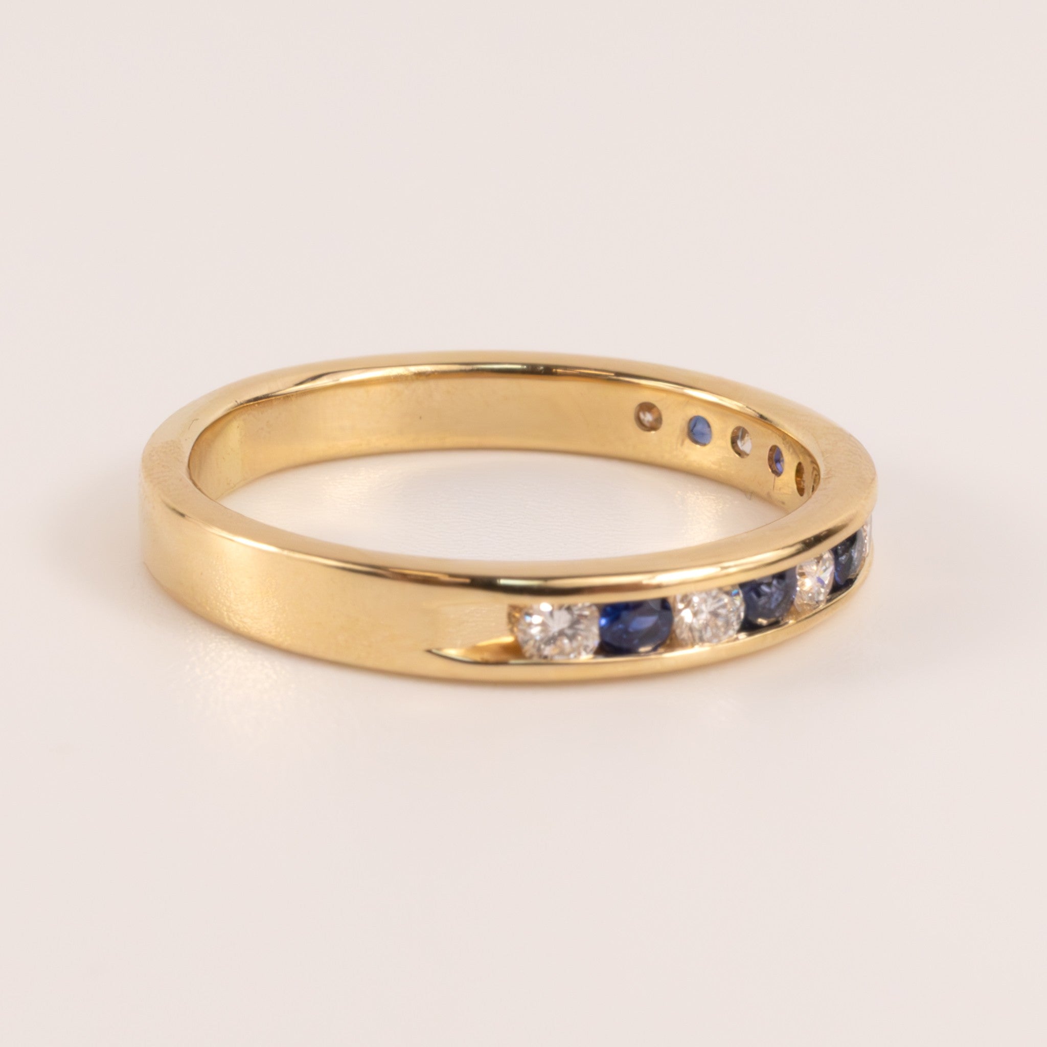 14KYG Blue Sapphire and Diamond Channel Set 3.1mm Band