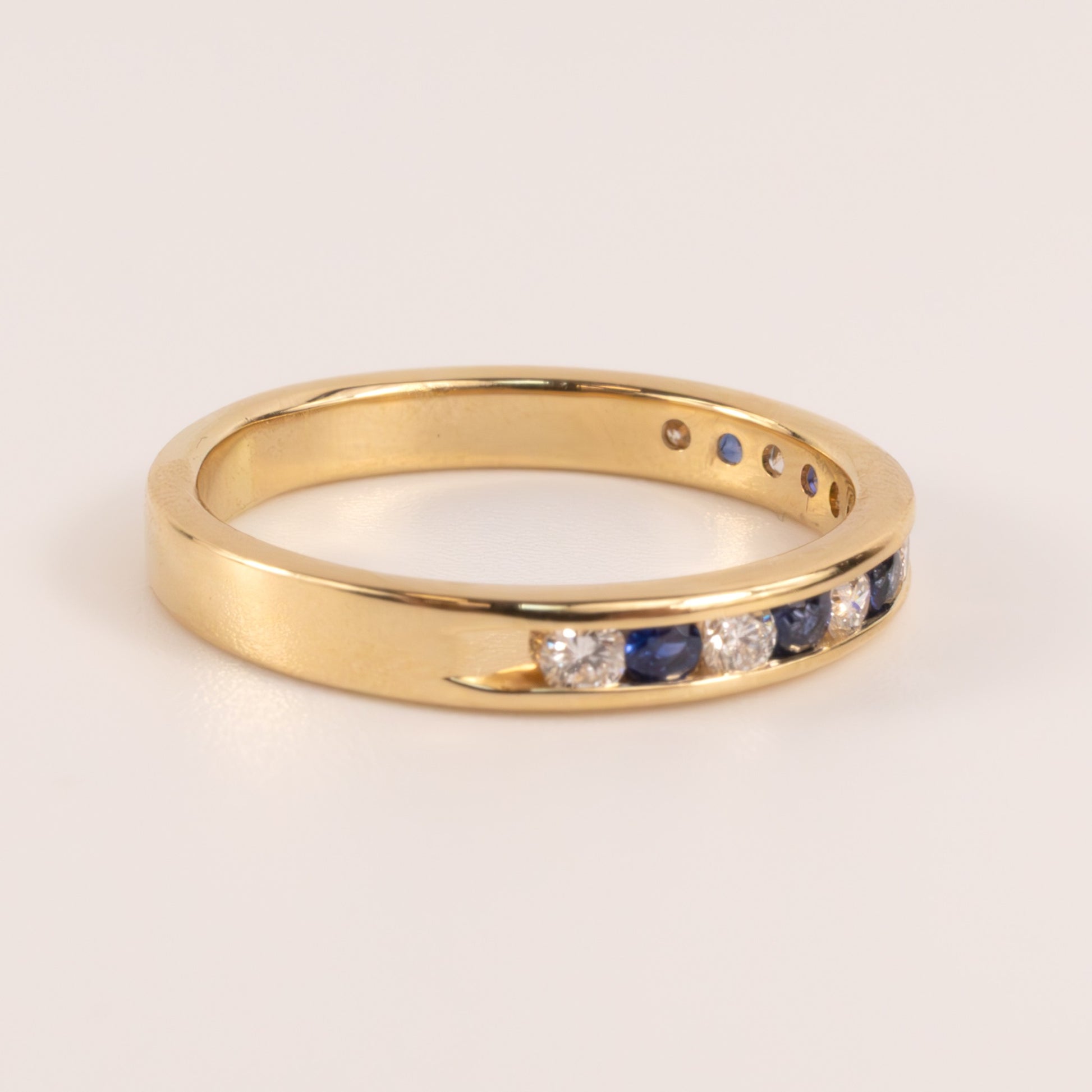 14KYG Blue Sapphire and Diamond Channel Set 3.1mm Band