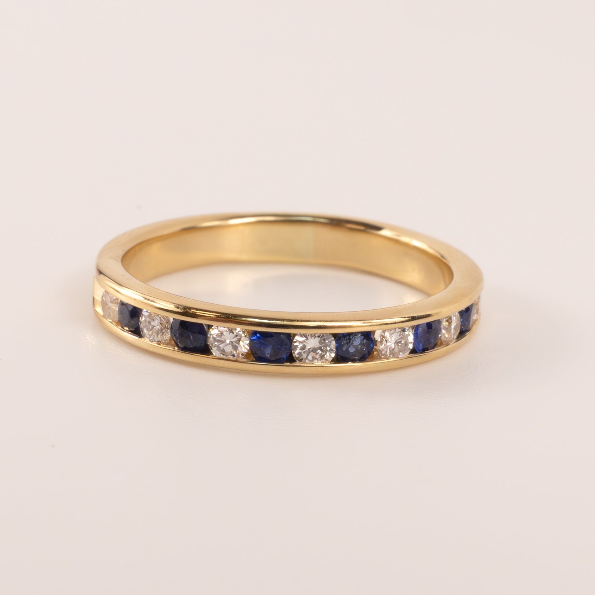 14KYG Blue Sapphire and Diamond Channel Set 3.1mm Band