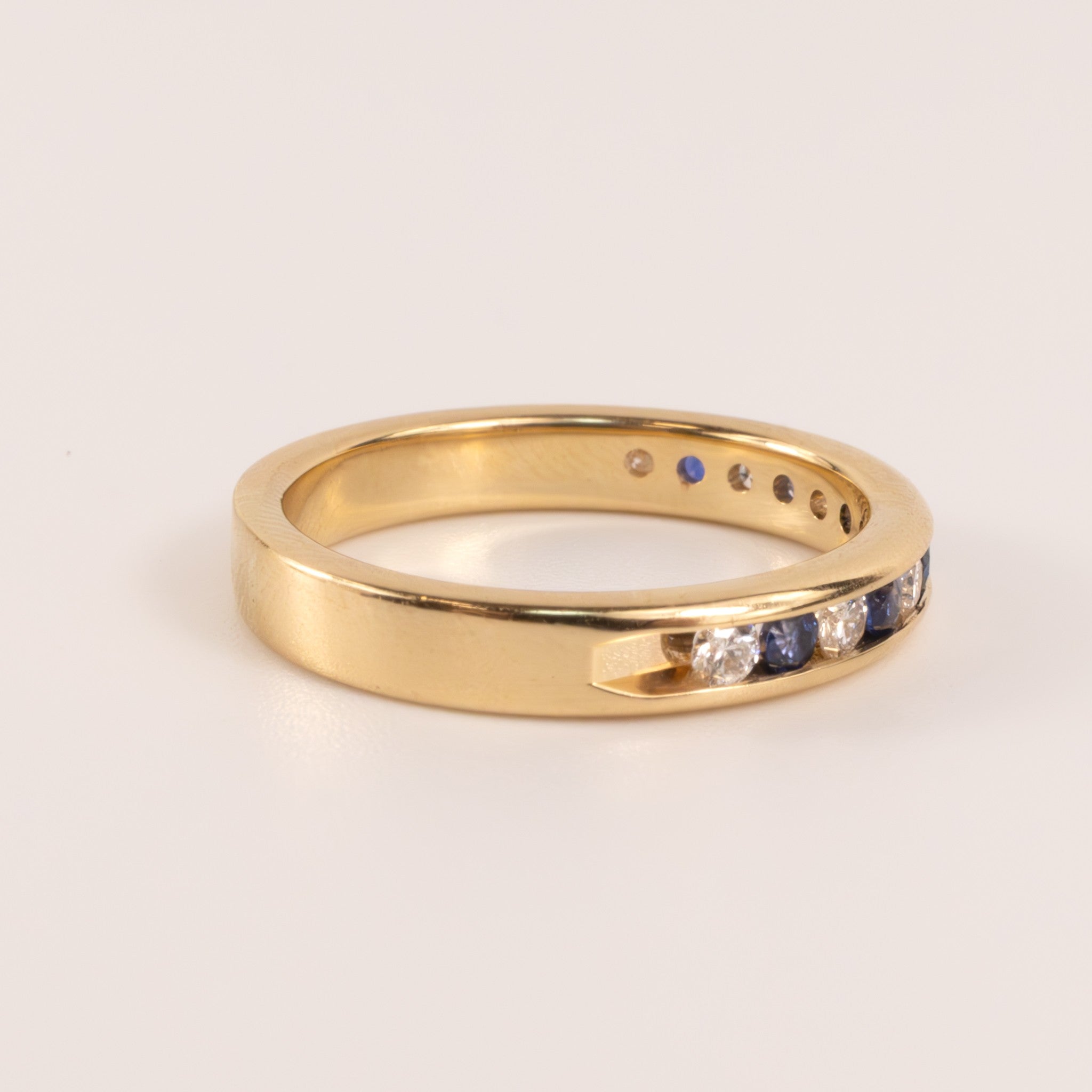 14KYG Blue Sapphire and Diamond Channel Set 3.6mm Band