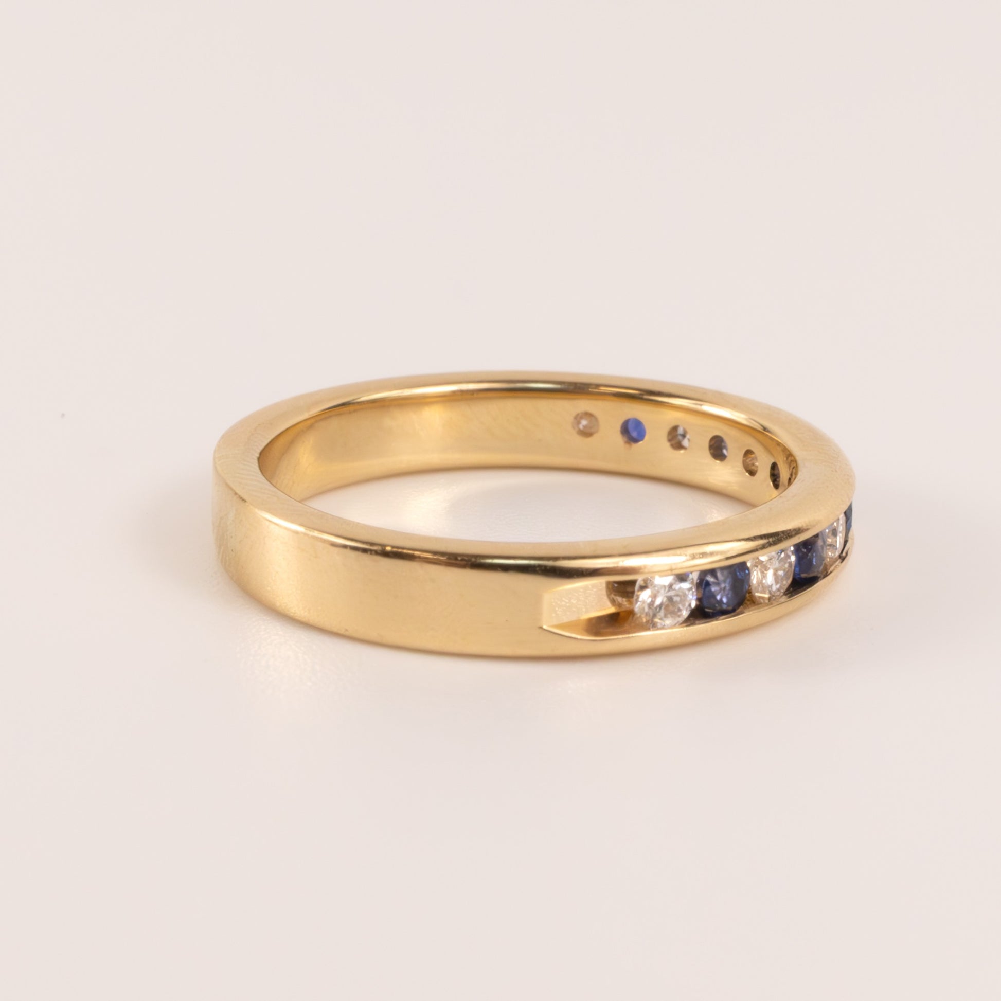 14KYG Blue Sapphire and Diamond Channel Set 3.6mm Band