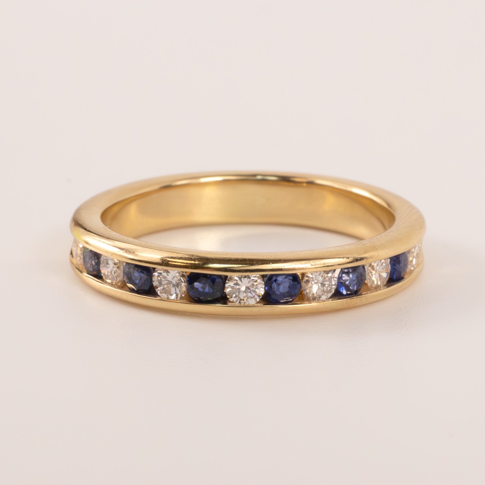 14KYG Blue Sapphire and Diamond Channel Set 3.6mm Band