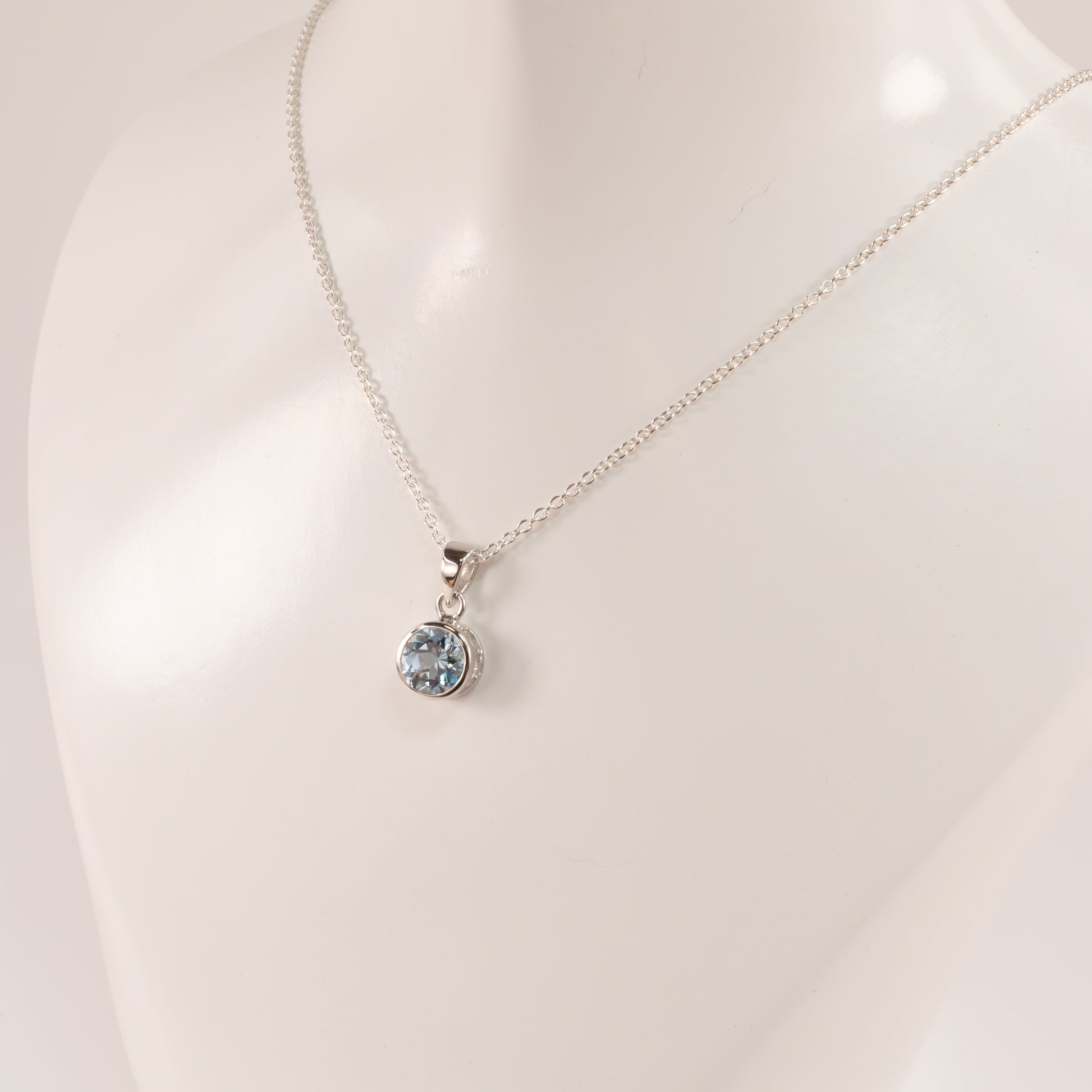Sterling Silver Sky Blue Topaz Bezel Set Necklace