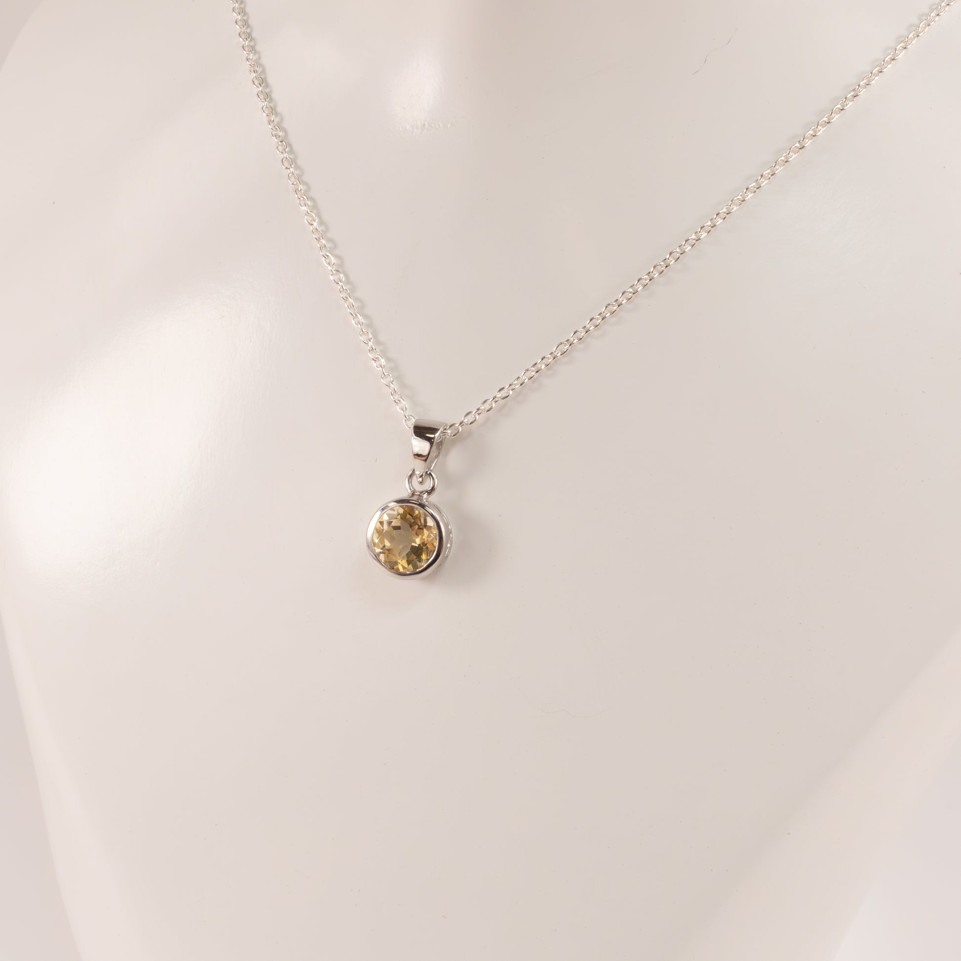 Sterling Silver Citrine Bezel Set Necklace
