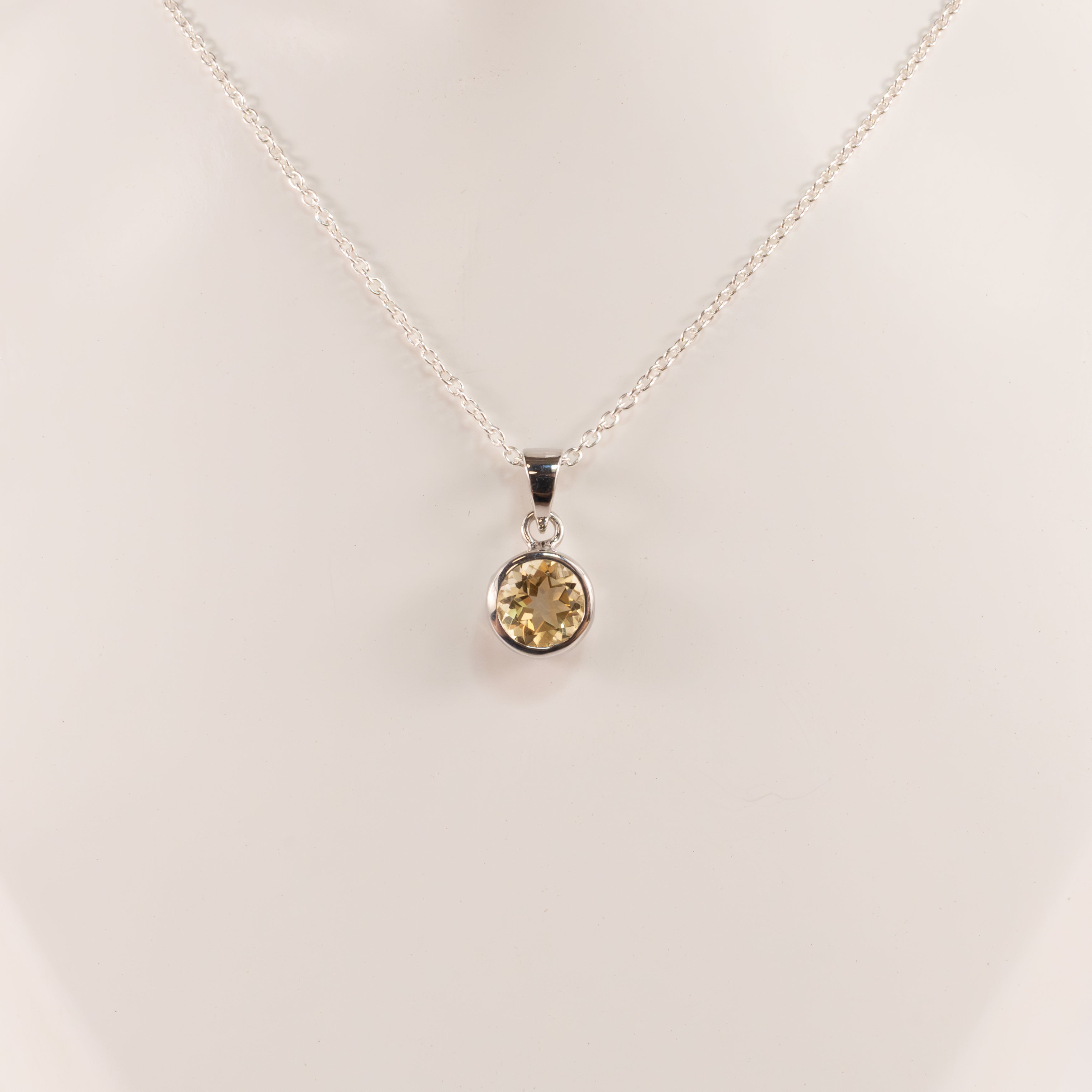 Sterling Silver Citrine Bezel Set Necklace