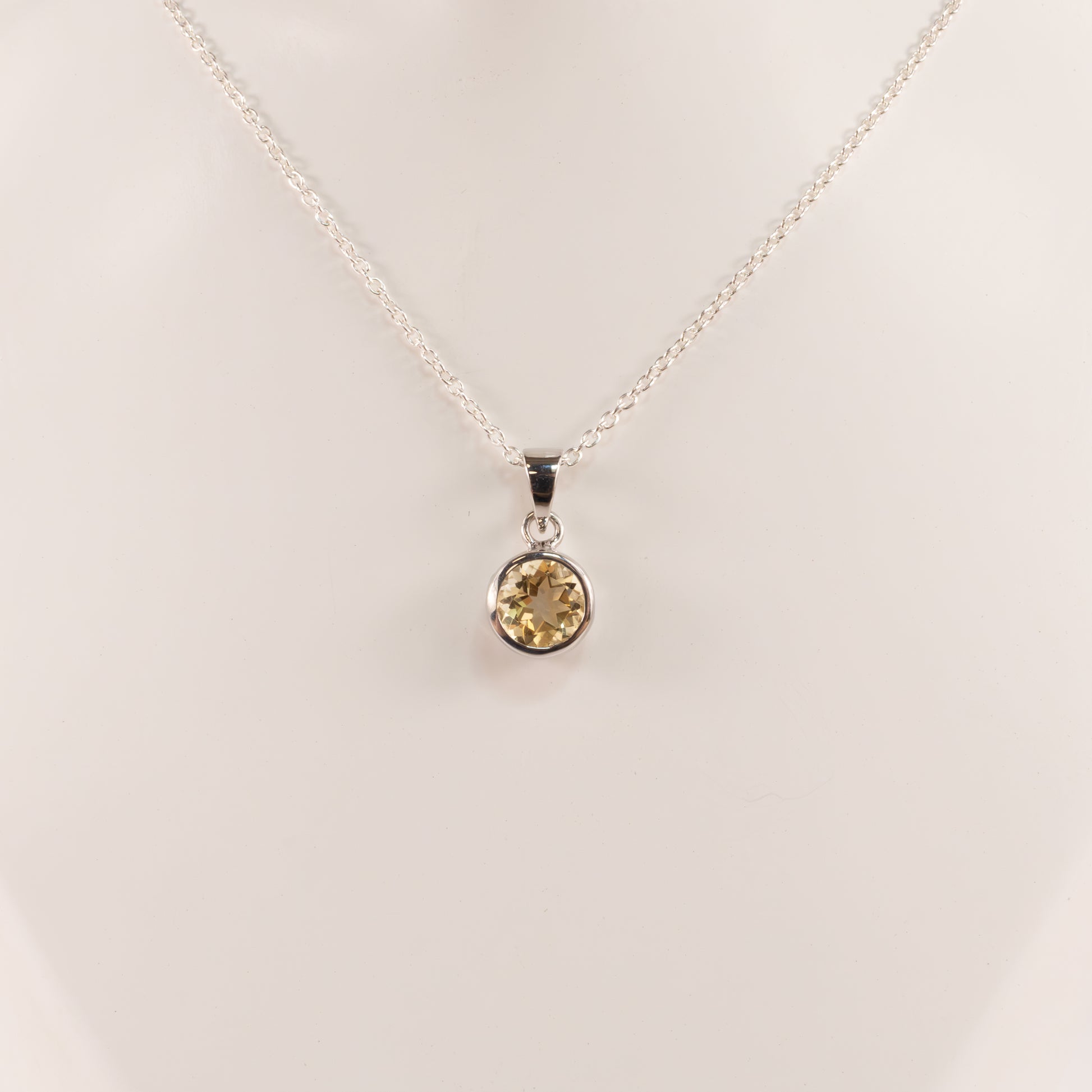 Sterling Silver Citrine Bezel Set Necklace