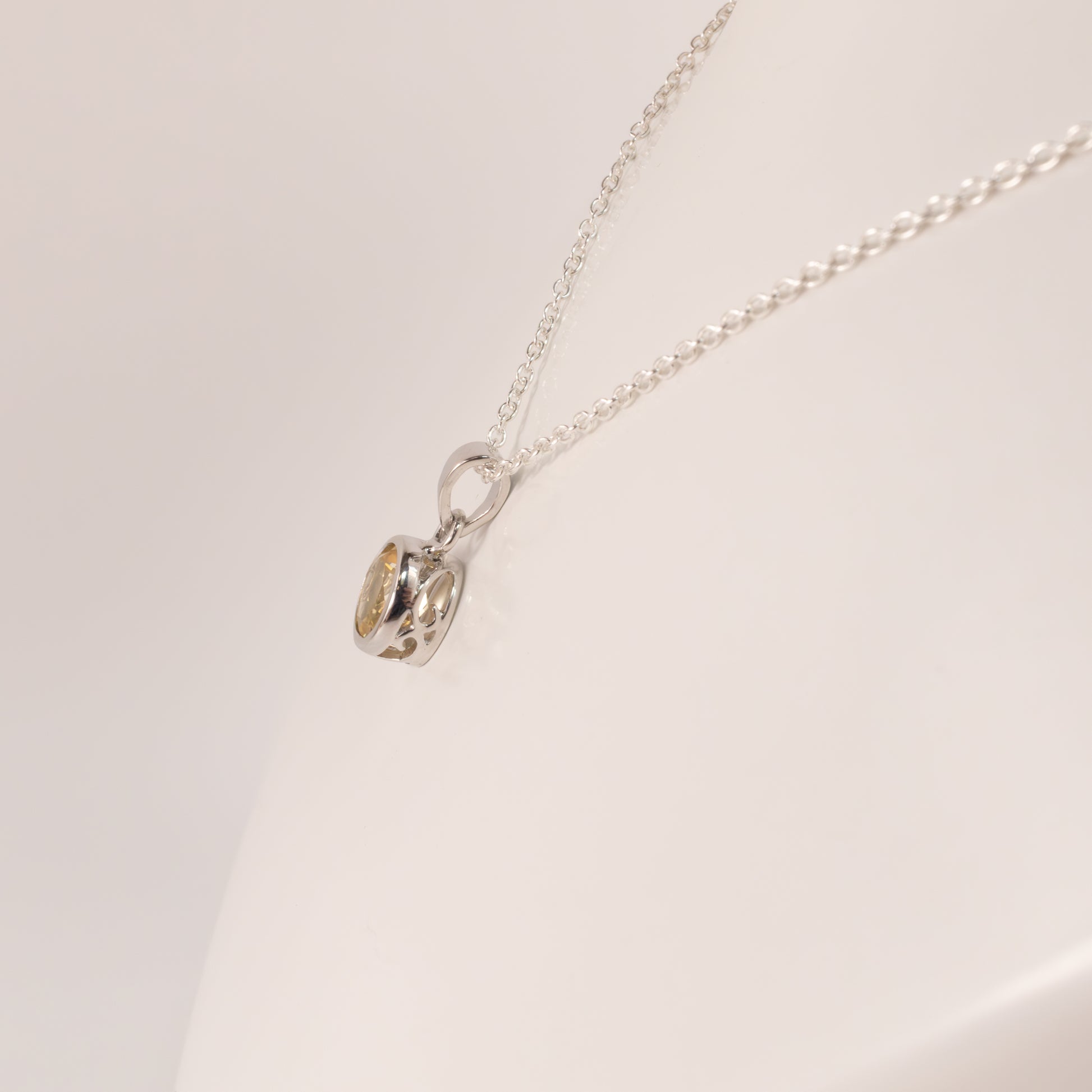 Sterling Silver Citrine Bezel Set Necklace
