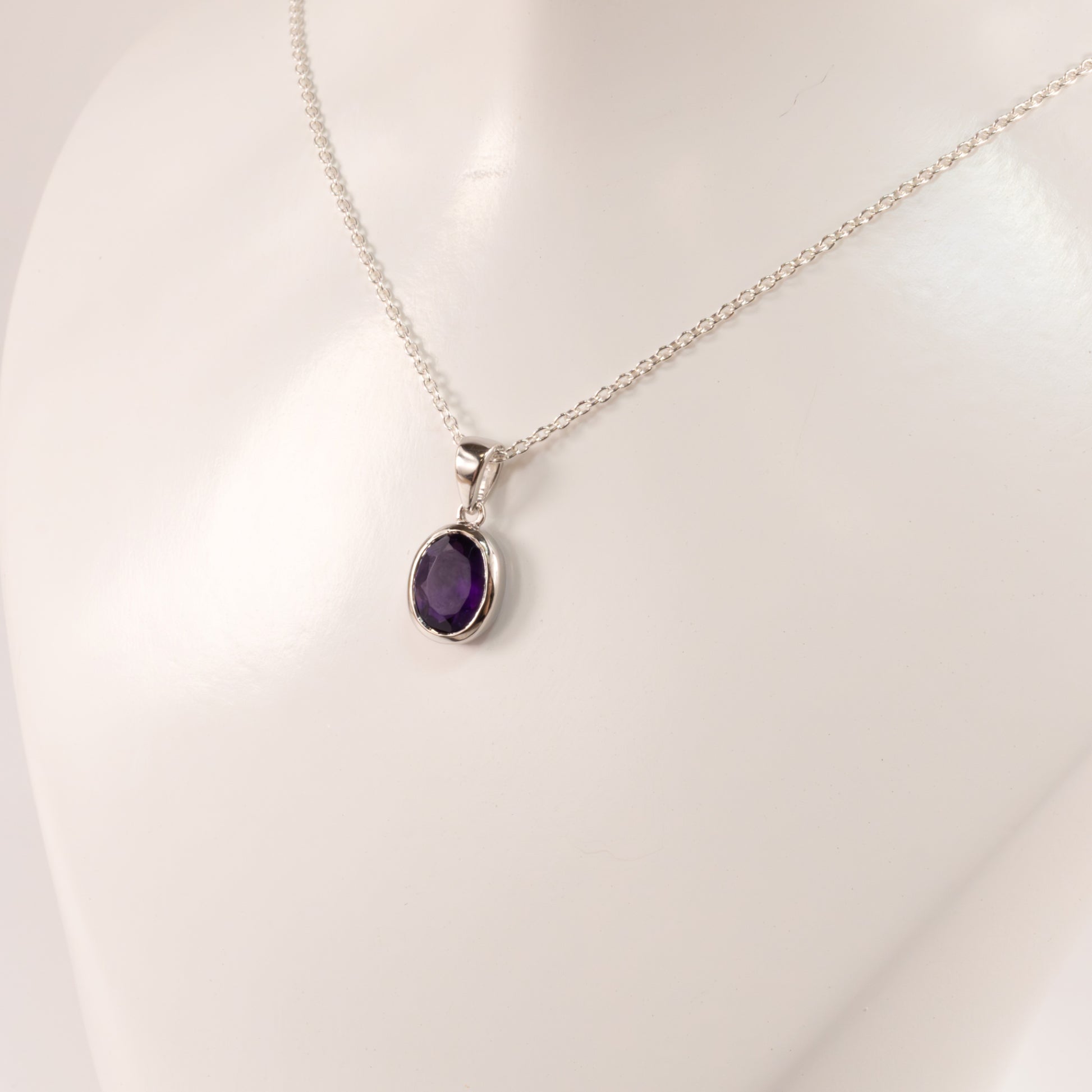Sterling Silver Amethyst Oval Bezel Set Necklace