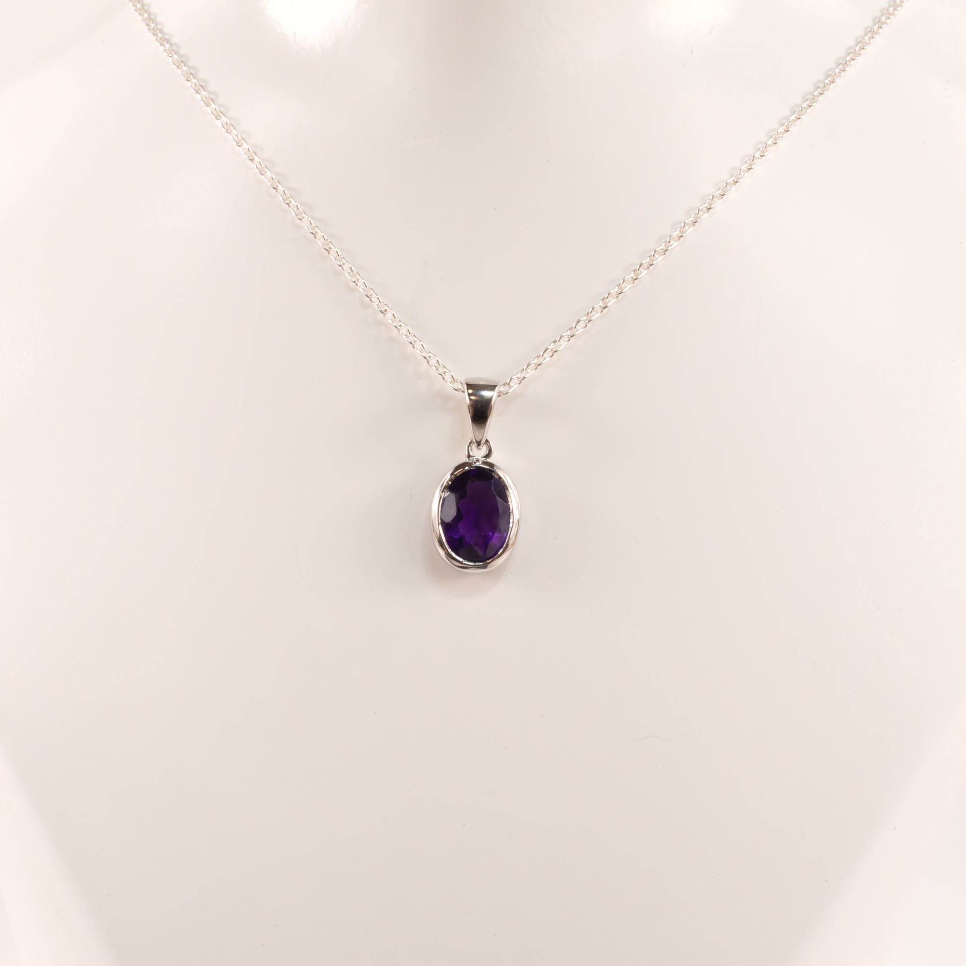 Sterling Silver Amethyst Oval Bezel Set Necklace