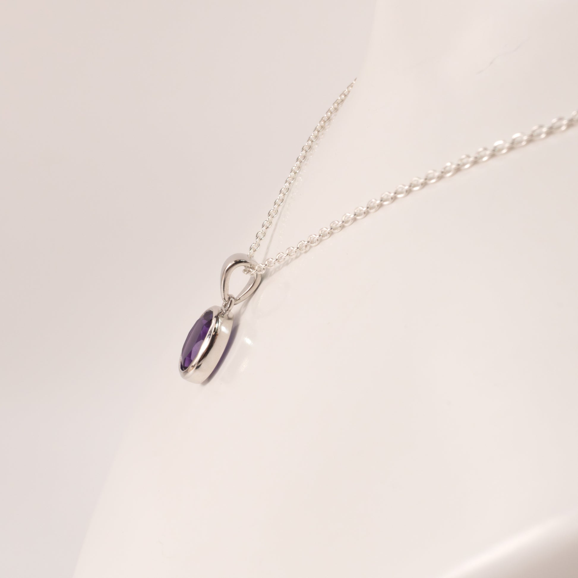 Sterling Silver Amethyst Oval Bezel Set Necklace
