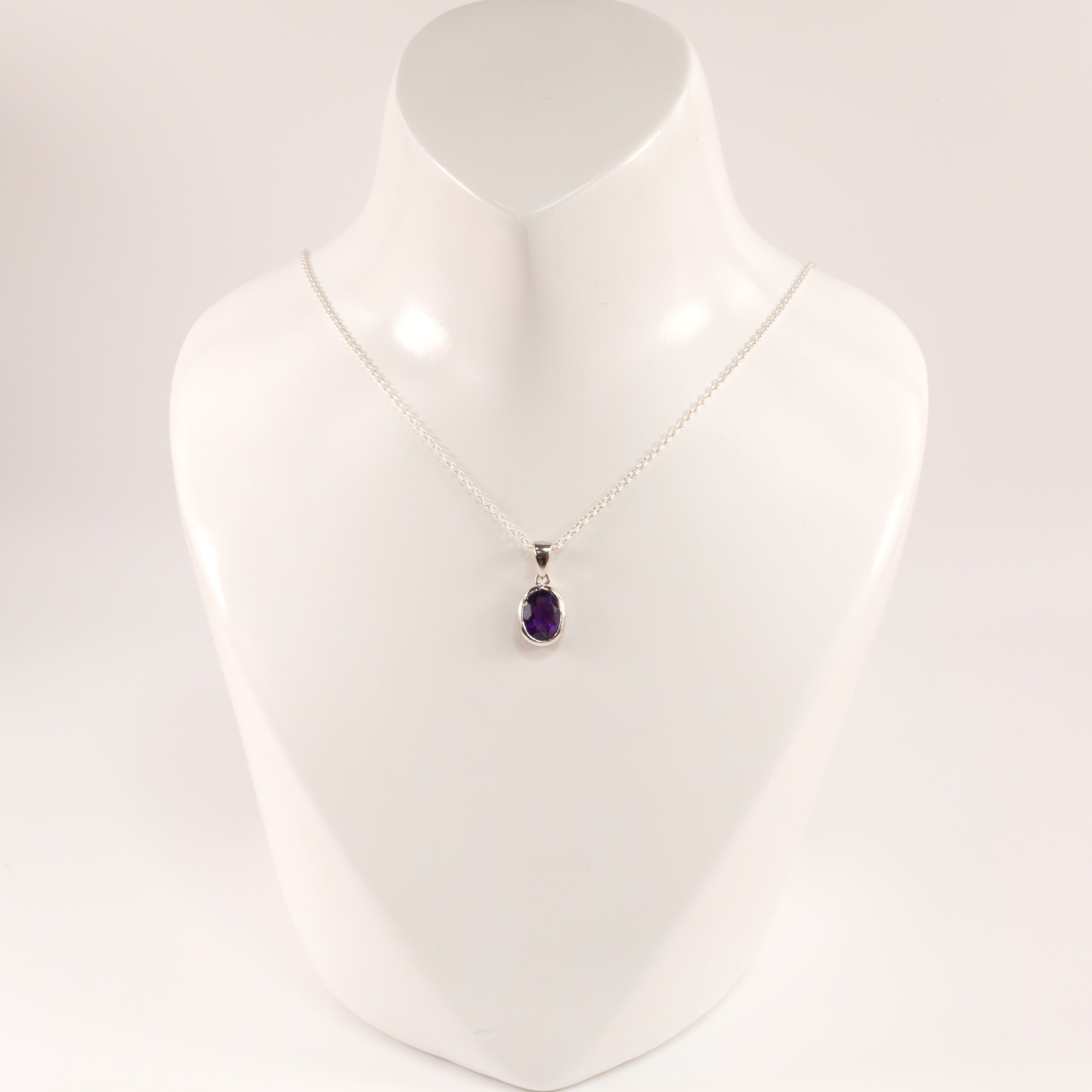 Sterling Silver Amethyst Oval Bezel Set Necklace