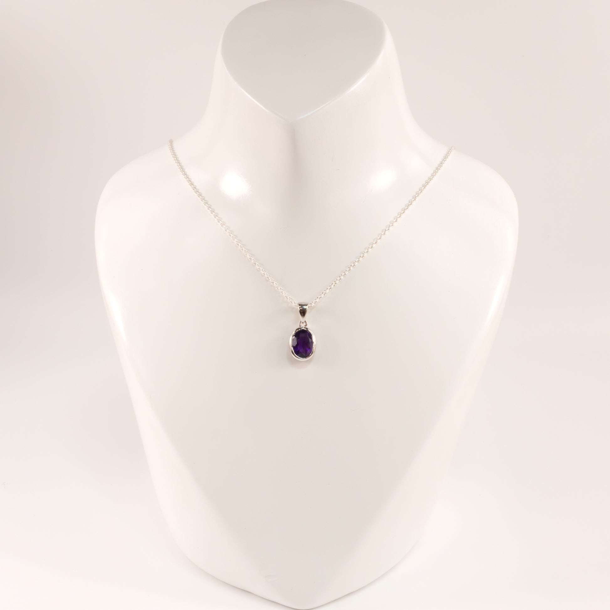Sterling Silver Amethyst Oval Bezel Set Necklace