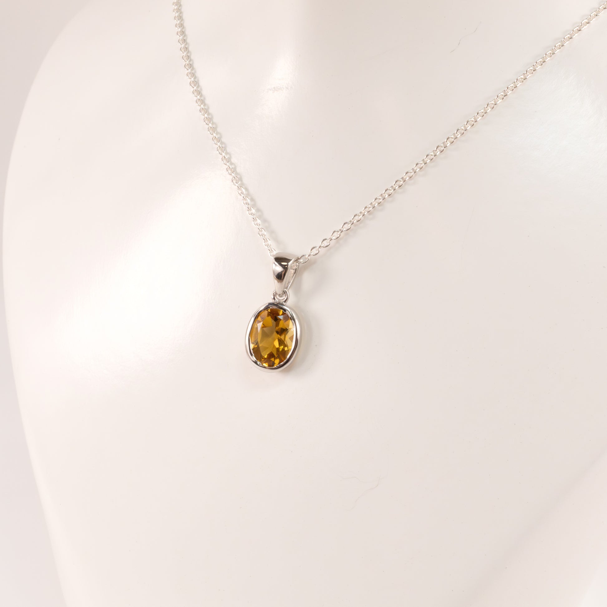 Sterling Silver Citrine Oval Bezel Set Necklace