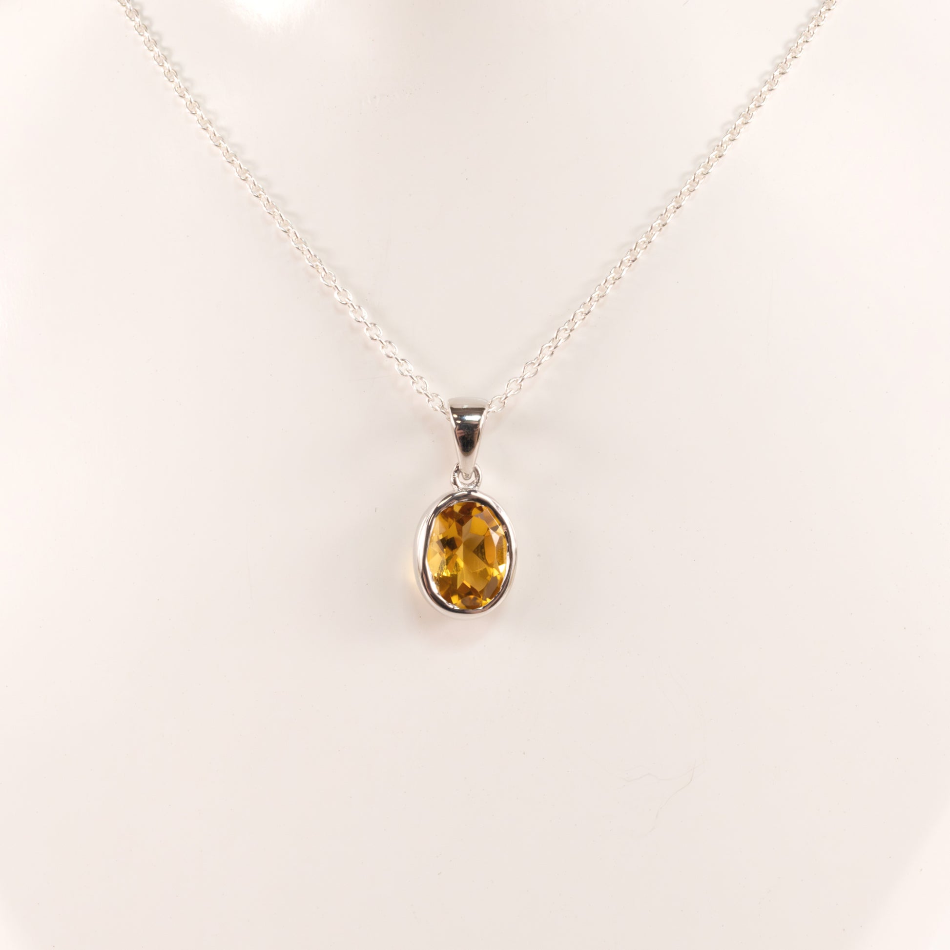 Sterling Silver Citrine Oval Bezel Set Necklace