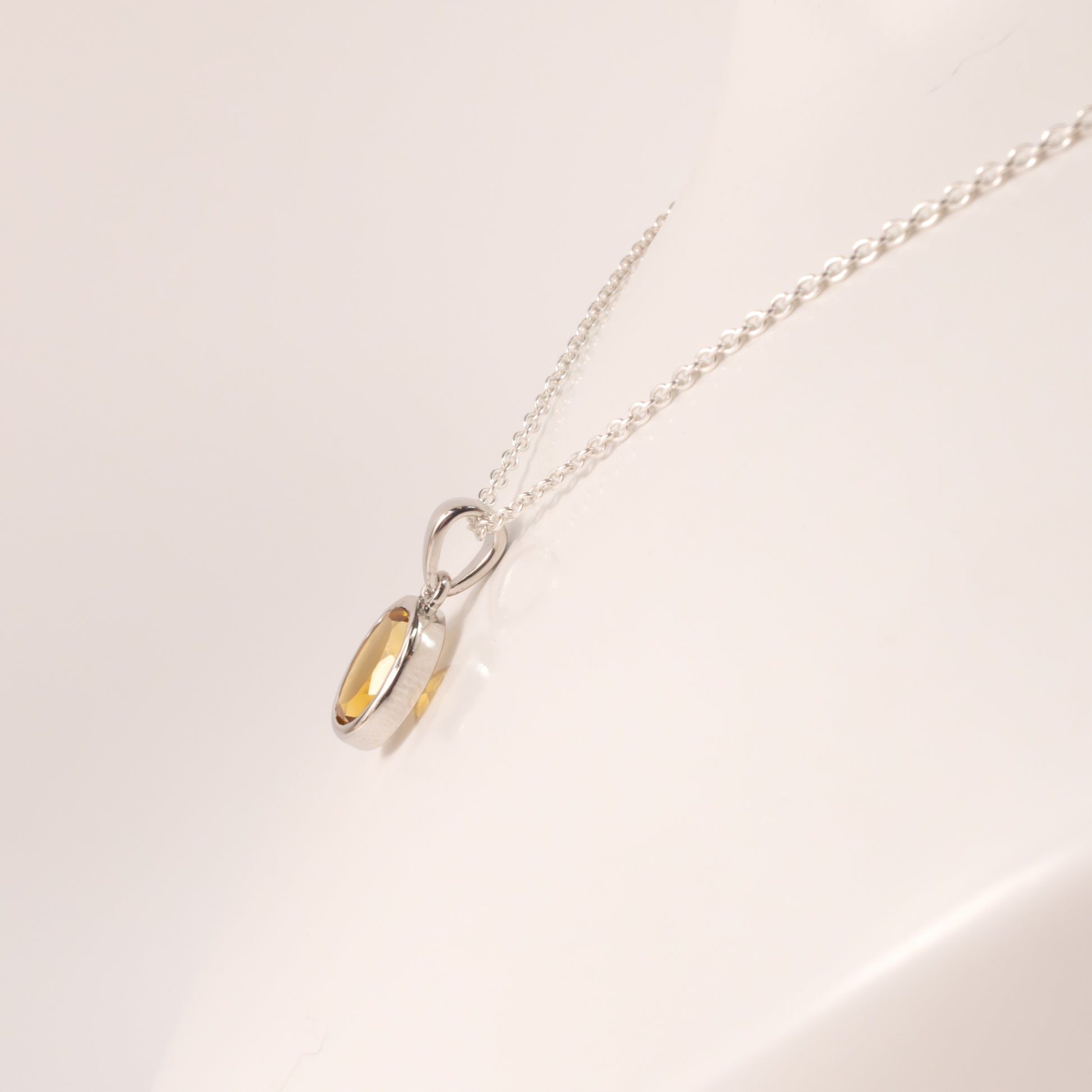 Sterling Silver Citrine Oval Bezel Set Necklace