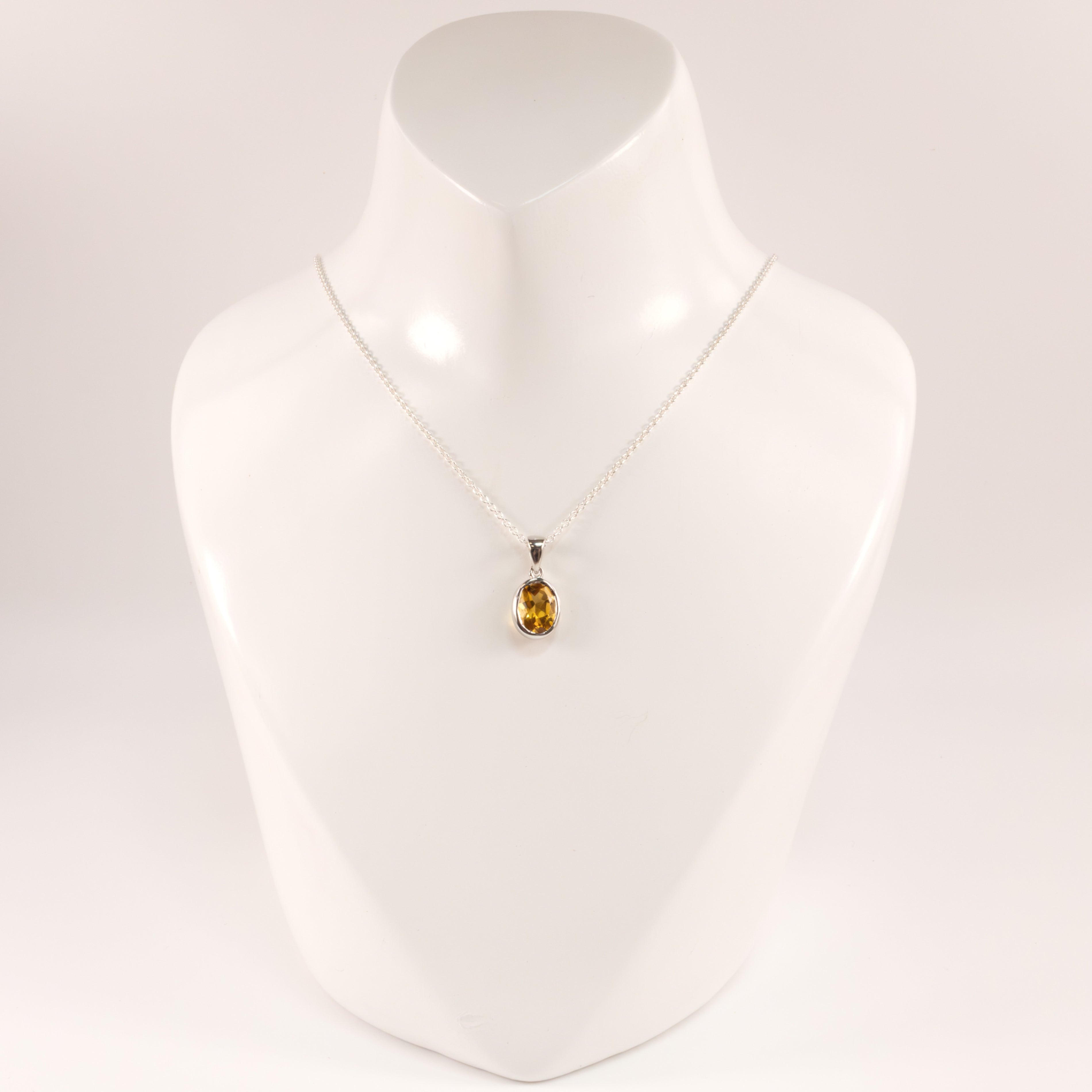 Sterling Silver Citrine Oval Bezel Set Necklace
