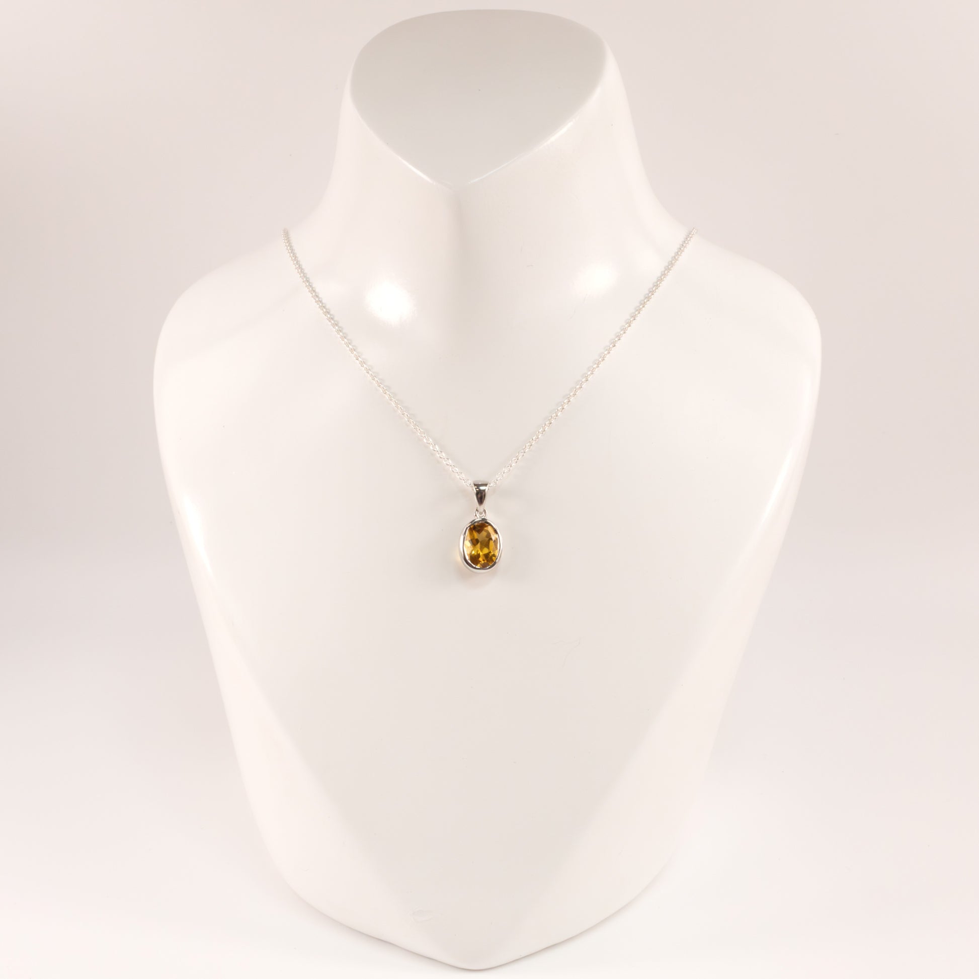 Sterling Silver Citrine Oval Bezel Set Necklace