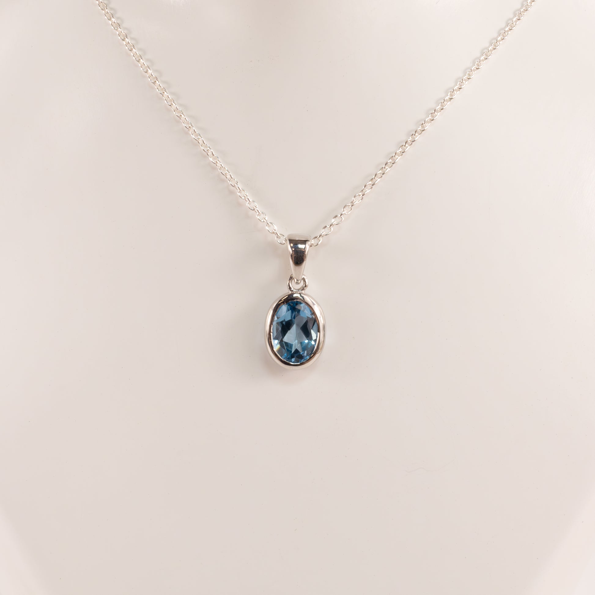 Sterling Silver Swiss Blue Topaz Oval Bezel Set Necklace