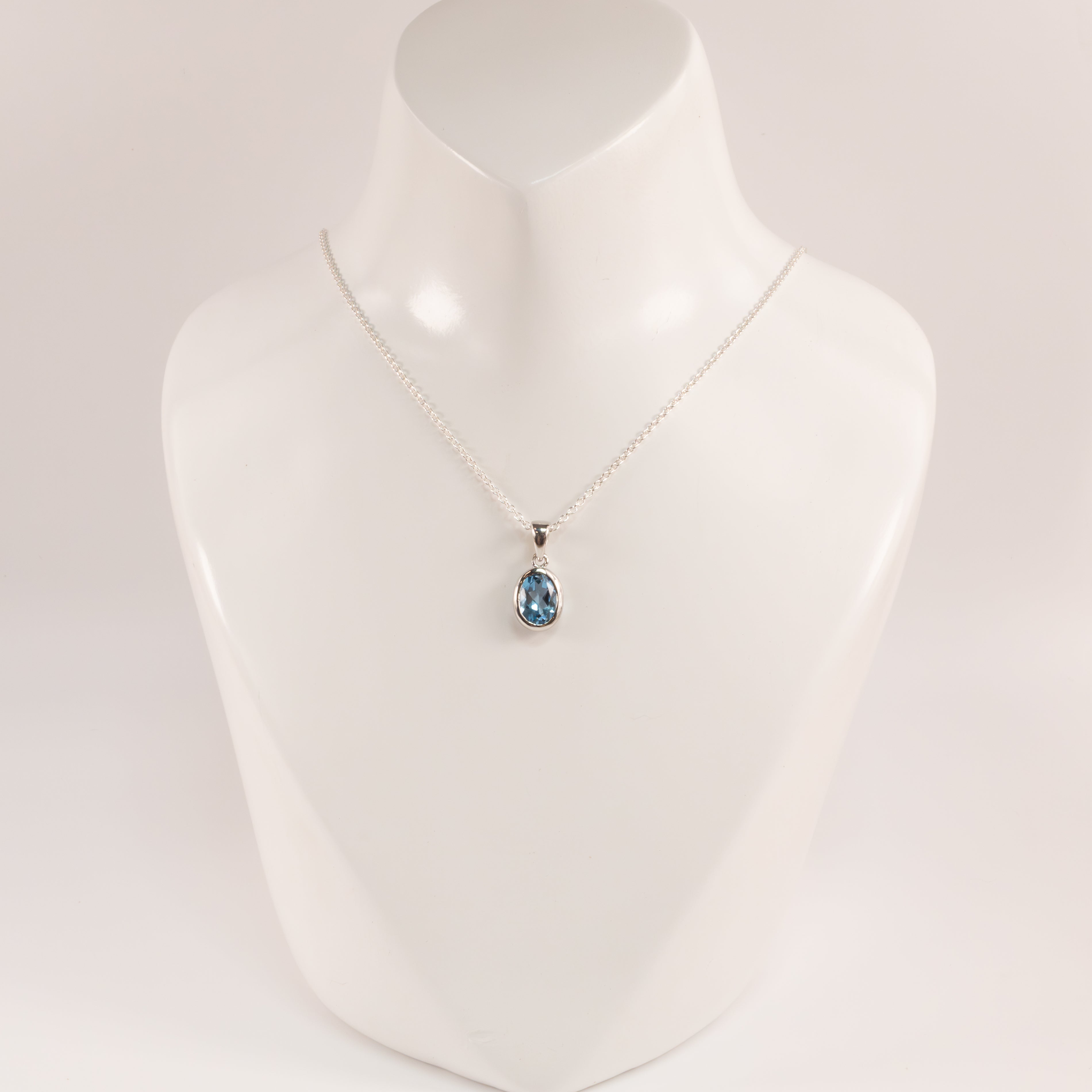 Sterling Silver Swiss Blue Topaz Oval Bezel Set Necklace